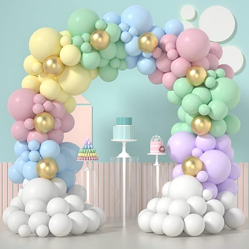 Janinus Kit de guirnalda de globos pastel de unicornio arco iris de macarrón, globos de arco de 5 pulgadas, 12 pulgadas, 18 pulgadas, globos pastel