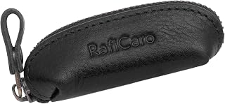 【RafiCaro】小巧 硬币盒 真皮 钥匙扣 尺寸 短款 迷你 零钱包 紧凑型 意大利皮革, 黑//黑