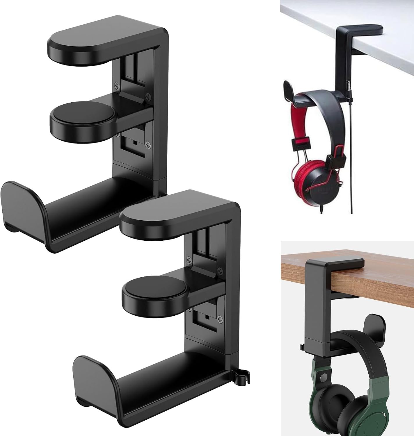 Pack of 2 Headphones Stand Headphone Holder with 360° Rotating Headset Holder Headphone Stand Desk Headphone Hanger Headphone Clip Gaming Headset Holder Black
