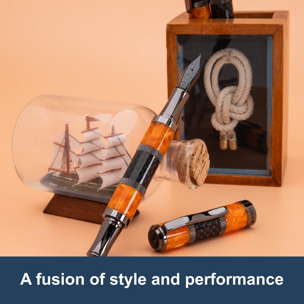 Monteverde USA Regatta Sport Fountain Pen in Orange and Carbon Fiber - Medium Nib, Luxury Refillable Pen with Gunmetal Accents, Premium Gift