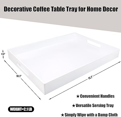 Miniatura 2 de Bandeja blanca para mesa de café, bandeja decorativa rectangular de plástico con asas para entretenimiento, patio al aire libre, sala de estar,
