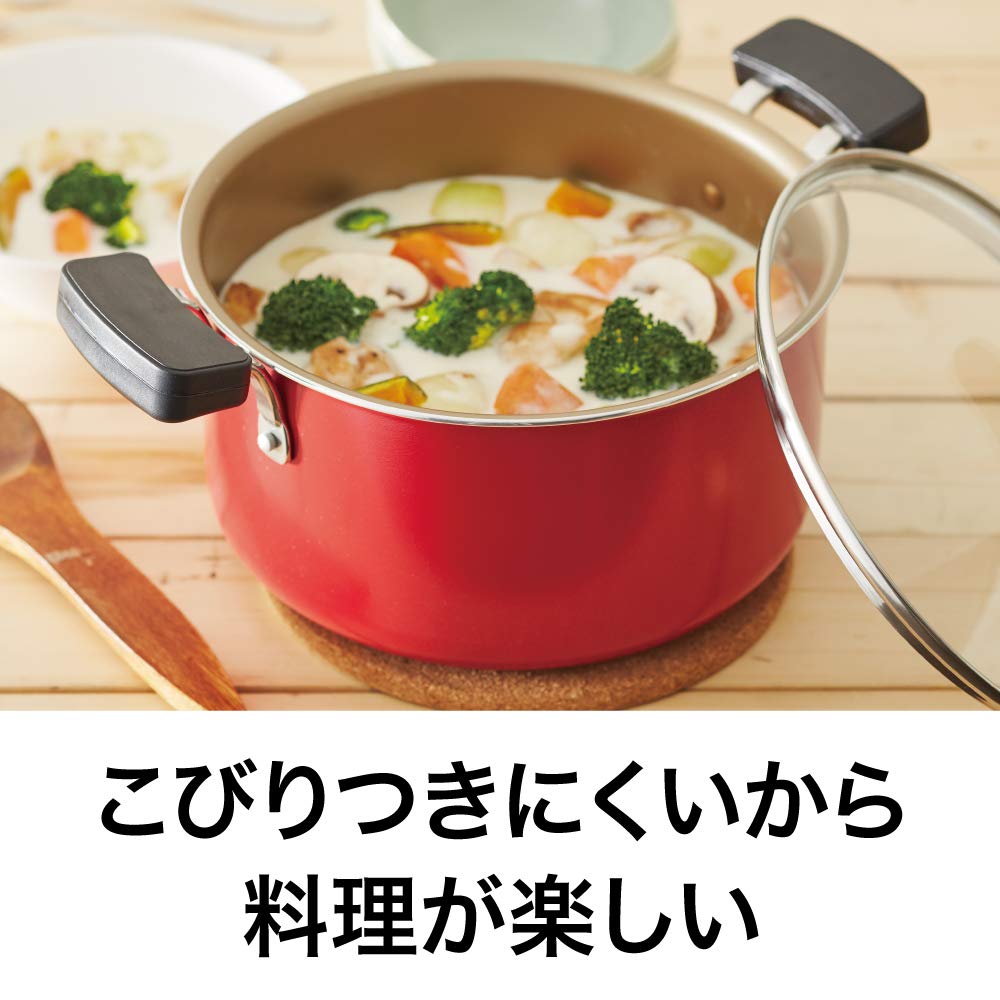 Amazon｜エバークック 両手鍋 22cm IH対応 レッド ガラス蓋付き