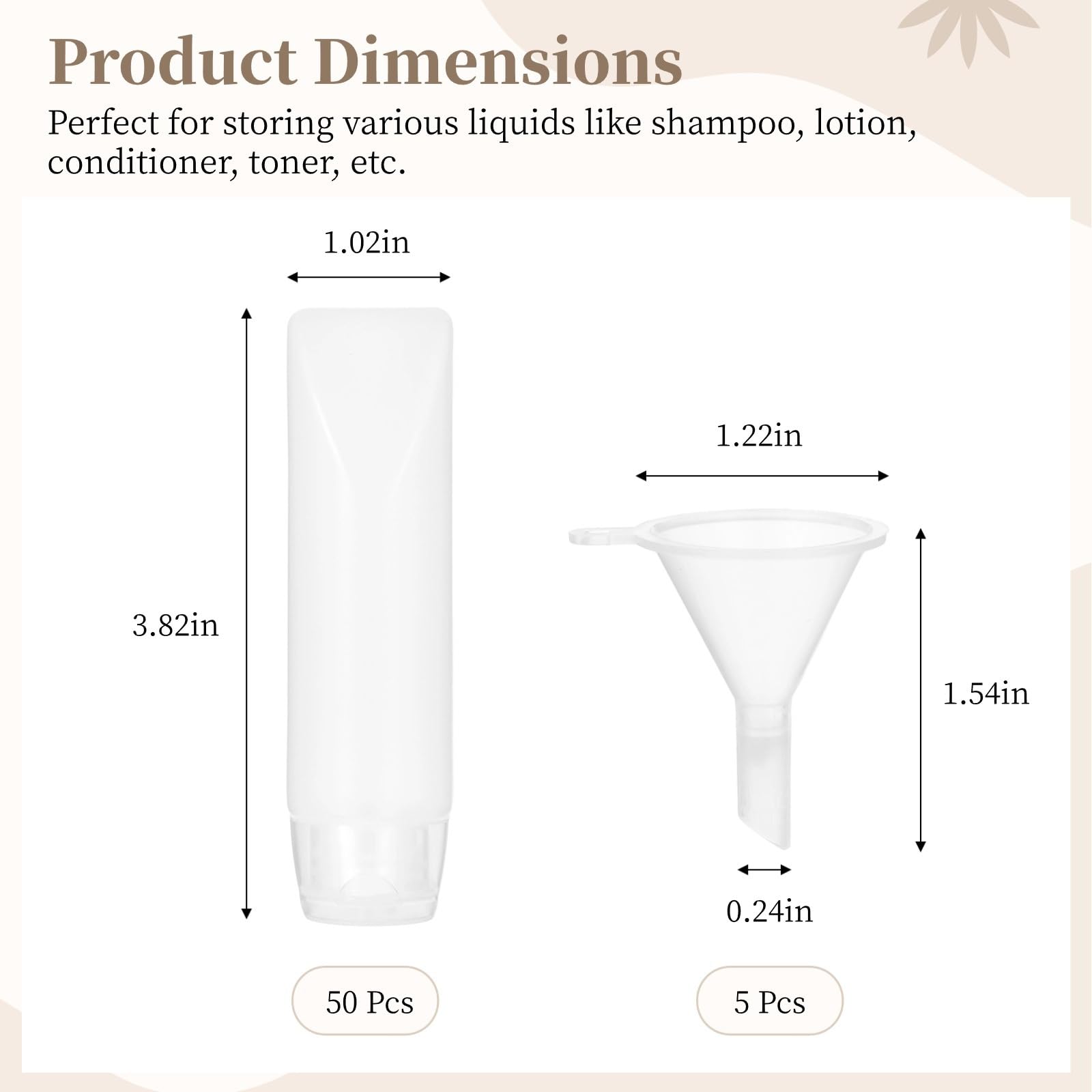50 Stück Reiseflaschen-Set, Kunststoff-Quetschflaschen mit Klappdeckeln und Trichtern, 30 ml/1 Fl. Oz Kosmetikbehälter, transparente nachfüllbare Tuben für Shampoo, Conditioner, Lotion