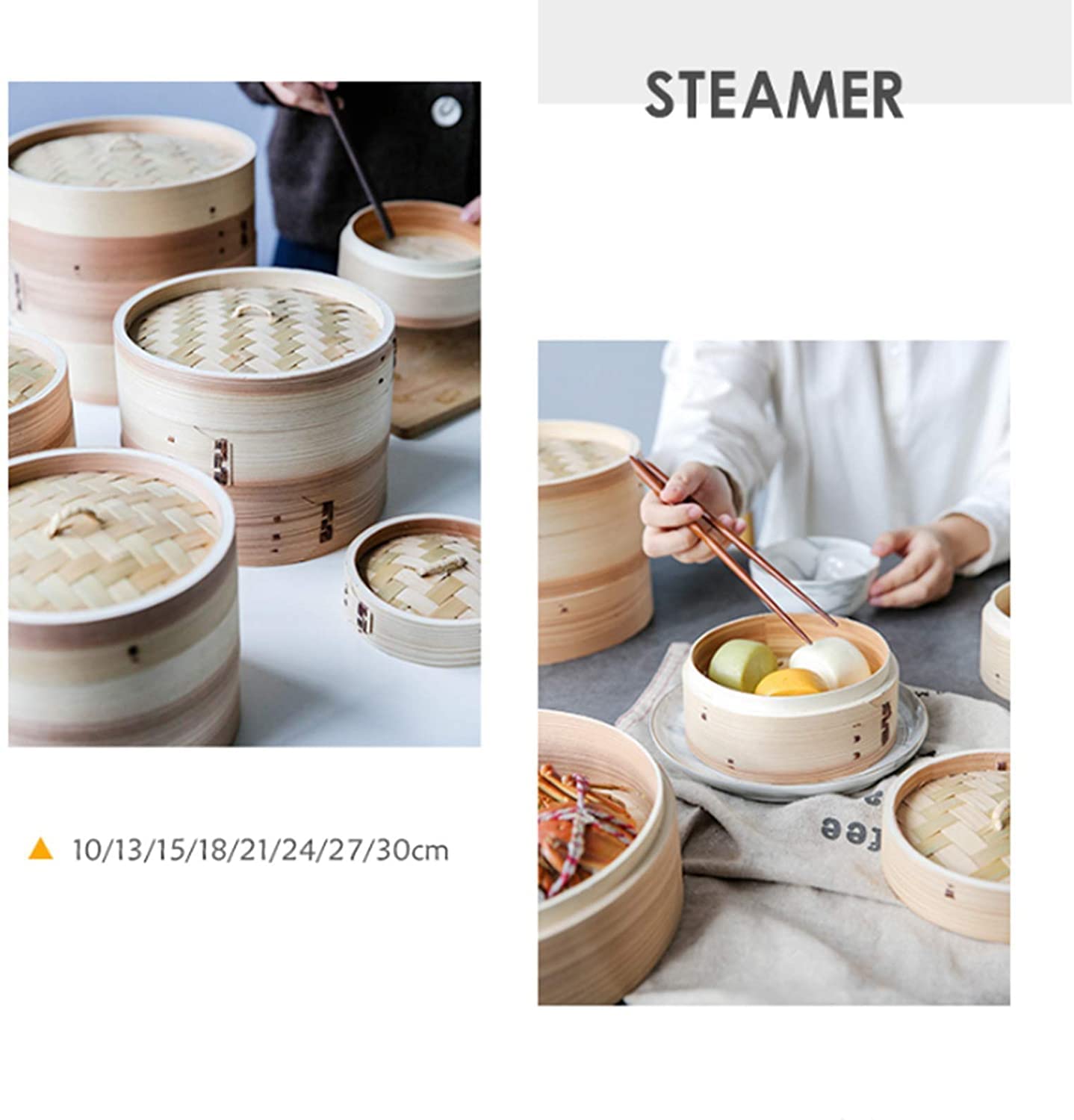 PIAOLING 2-stckiger Bambus-Dmpfkorb mit Deckel, handgefertigte  Bio-Dampfkrbe, chinesische Dampfgarer, perfekt zum Dmpfen von Dim Sum,  Teigtaschen, ...