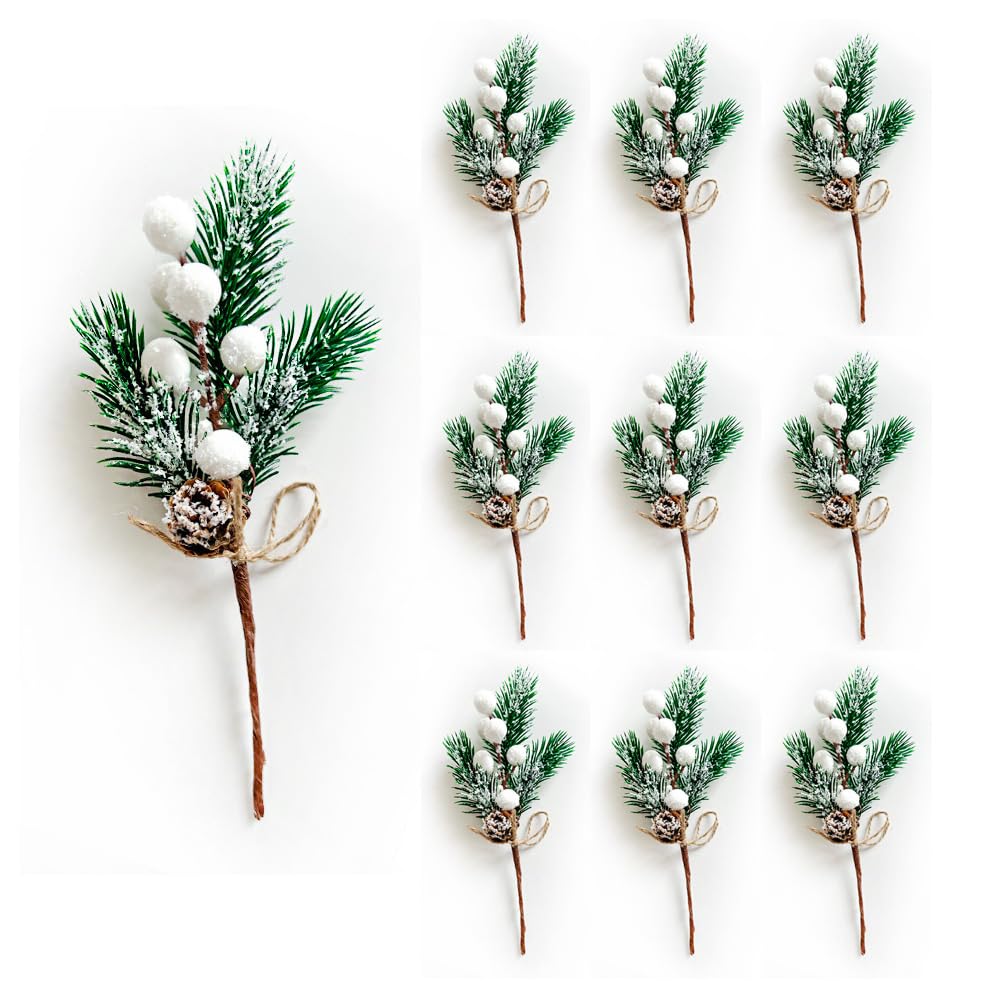 RXXR10pcs Christmas Artificial White Berries Spray for Christmas Wreath Decorations Wreath Making Christmas Party Decoration