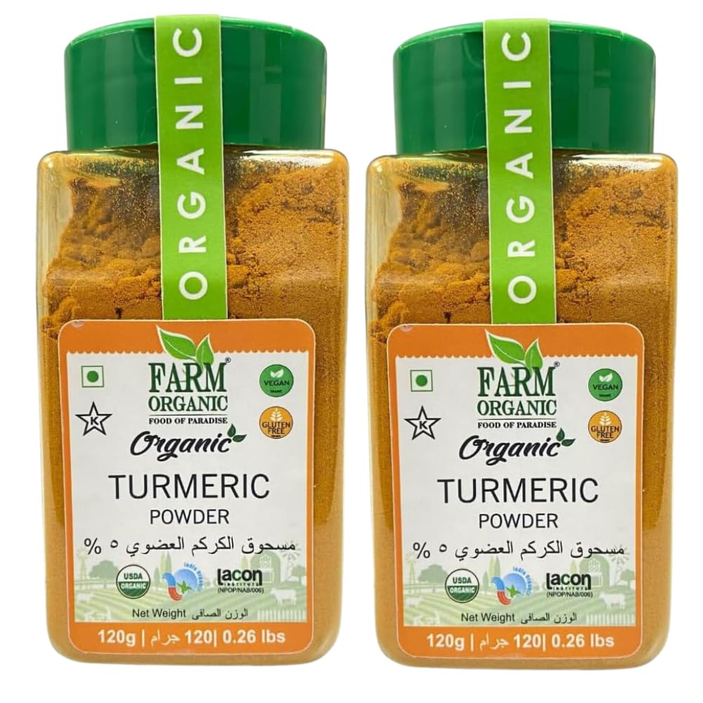 FARM ORGANICTurmeric 5% Powder | 120g | NonGMO | Halal (Pack of 2)