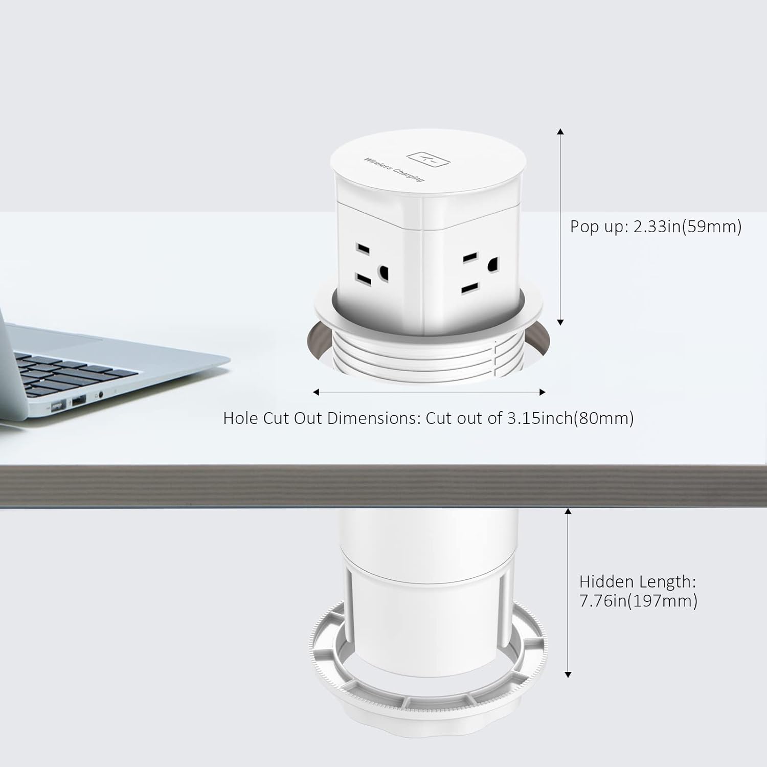 Jgstkcity Pop Up Outlet with 15W Wireless Charger,4 Outlets 15A, Splash Resistant,3 inch Desk Hole Power Grommet,Space Saver Outlet for Kitchen Countertop,Office Conference Table,ETL Listed