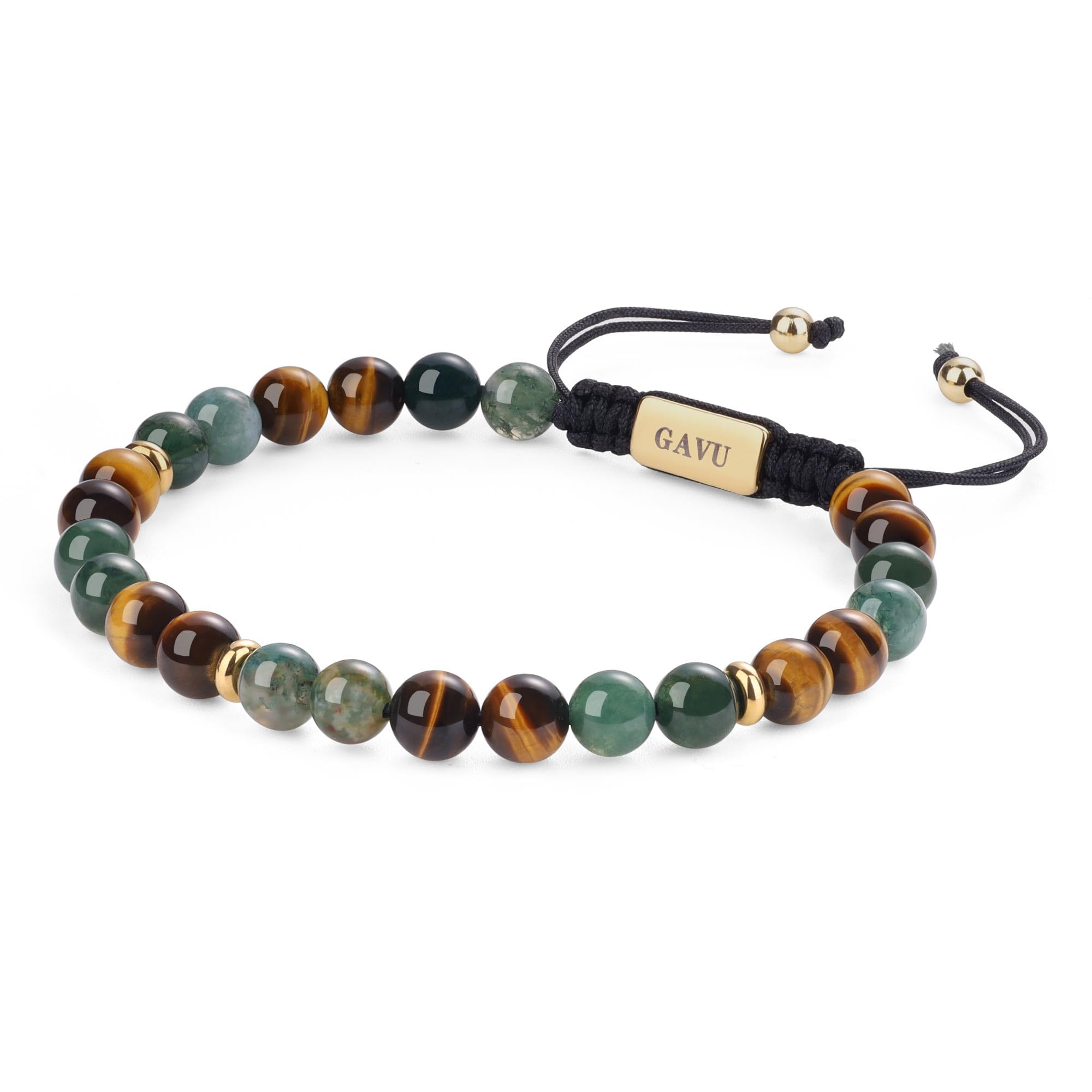 GAVU Bracelet Œil de Tigre Homme, Bracelet Pierre Naturelle Homme, Cordon Réglable Fait Main, 16cm/17cm/19cm