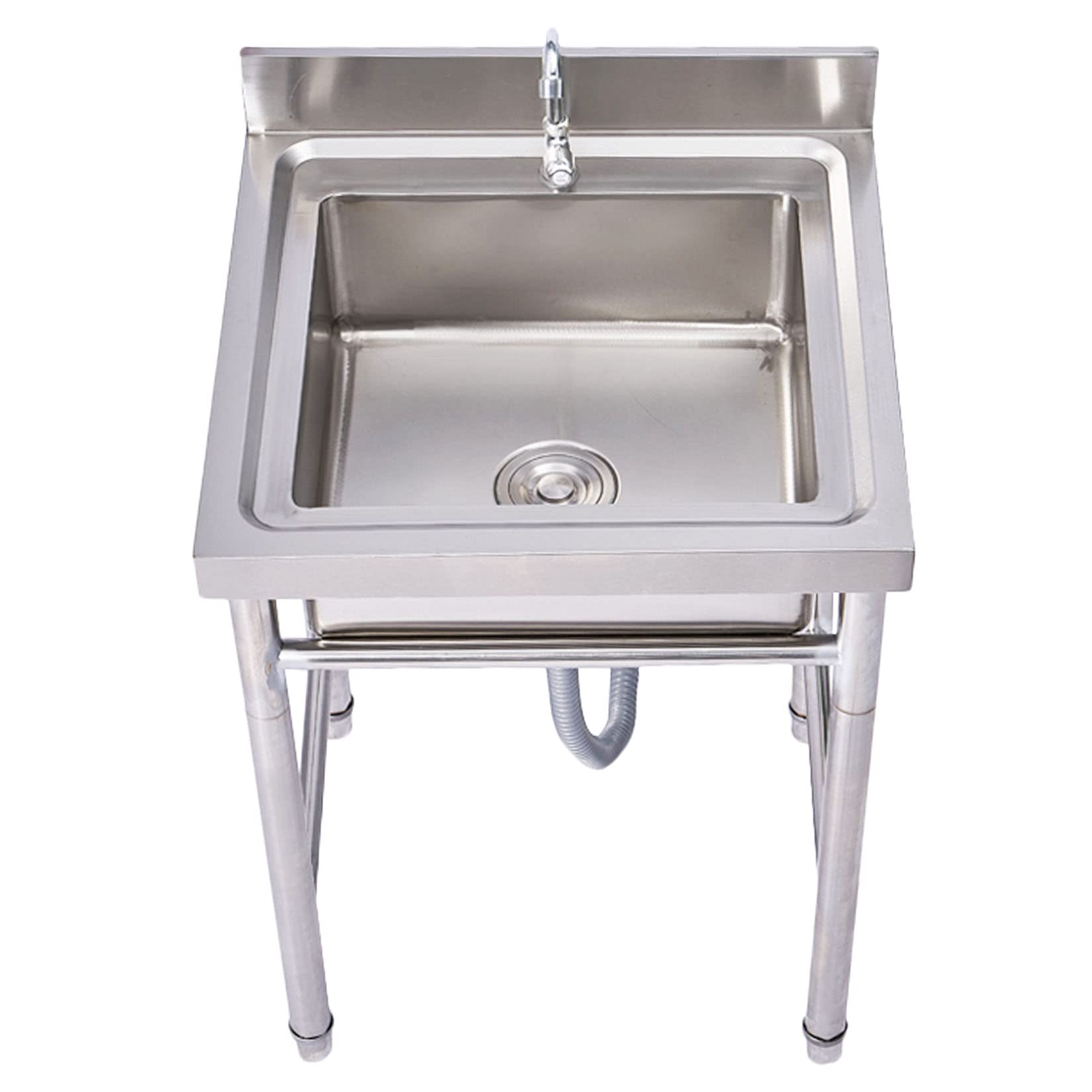 HCZKIUJY Kitchen Utility Sink,Single Bowl Utility Sink, Freestanding 304 Stainless Steel Kitchen Commercial Restaurant Sink with Faucet, Laundry for Indoor + Outdoor, Silver (60x60x80cm)