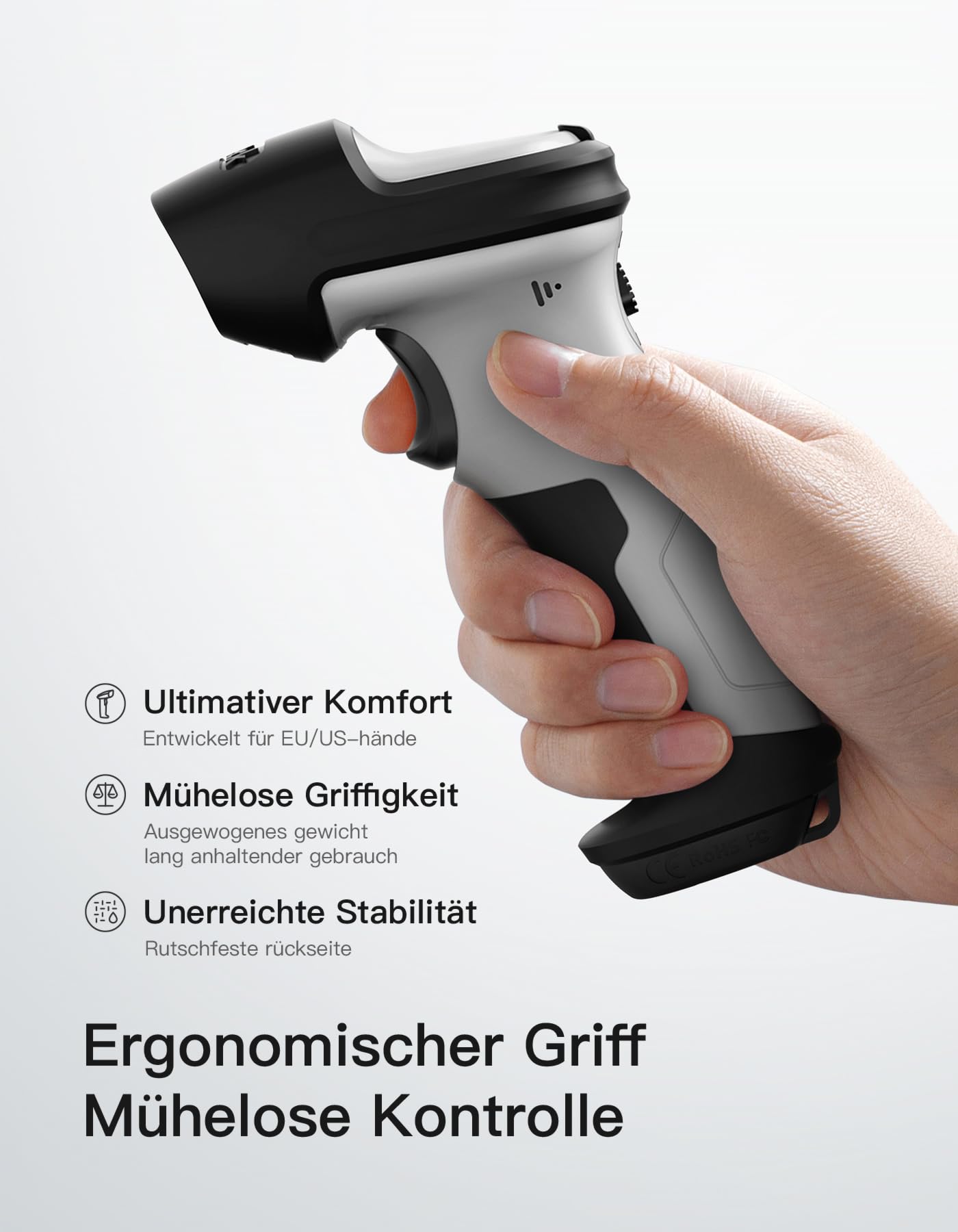 Inateck BCST-72 2D Bluetooth Barcode Scanner Kabelloser QR Code Scanner Wireless Handscanner mit AI APP SDK 180 Tage Standby