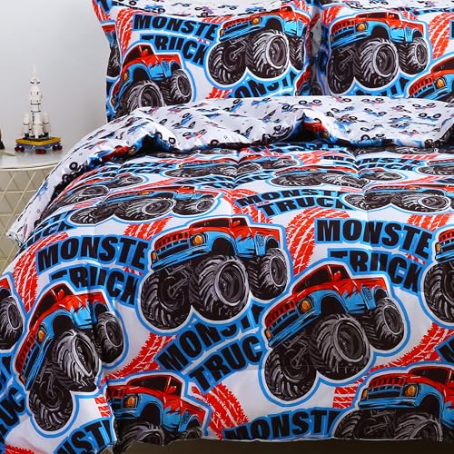 Viviland Kids Twin Bedding Sets for Boys Soft Twin Comforter Set with Sheets 5 Pieces Microfiber Bed in a Bag Monster Truck