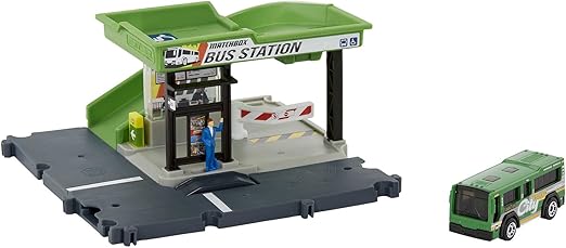 Matchbox Bus Station Track for Toy Cars Includes 1 Vehicle, Gift for Kids +3 Years Old (Mattel HDL08)