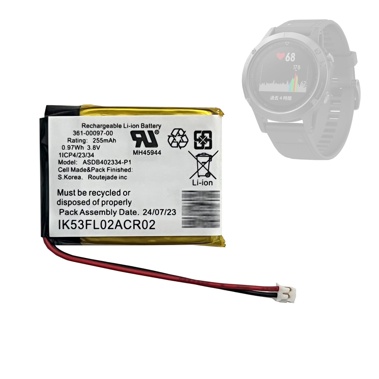 Batteria di ricambio 361-00097-00 ASDB402334-P1 compatibile con Gar-min Fenix 5 / Fenix 5X Smartwatch Watch