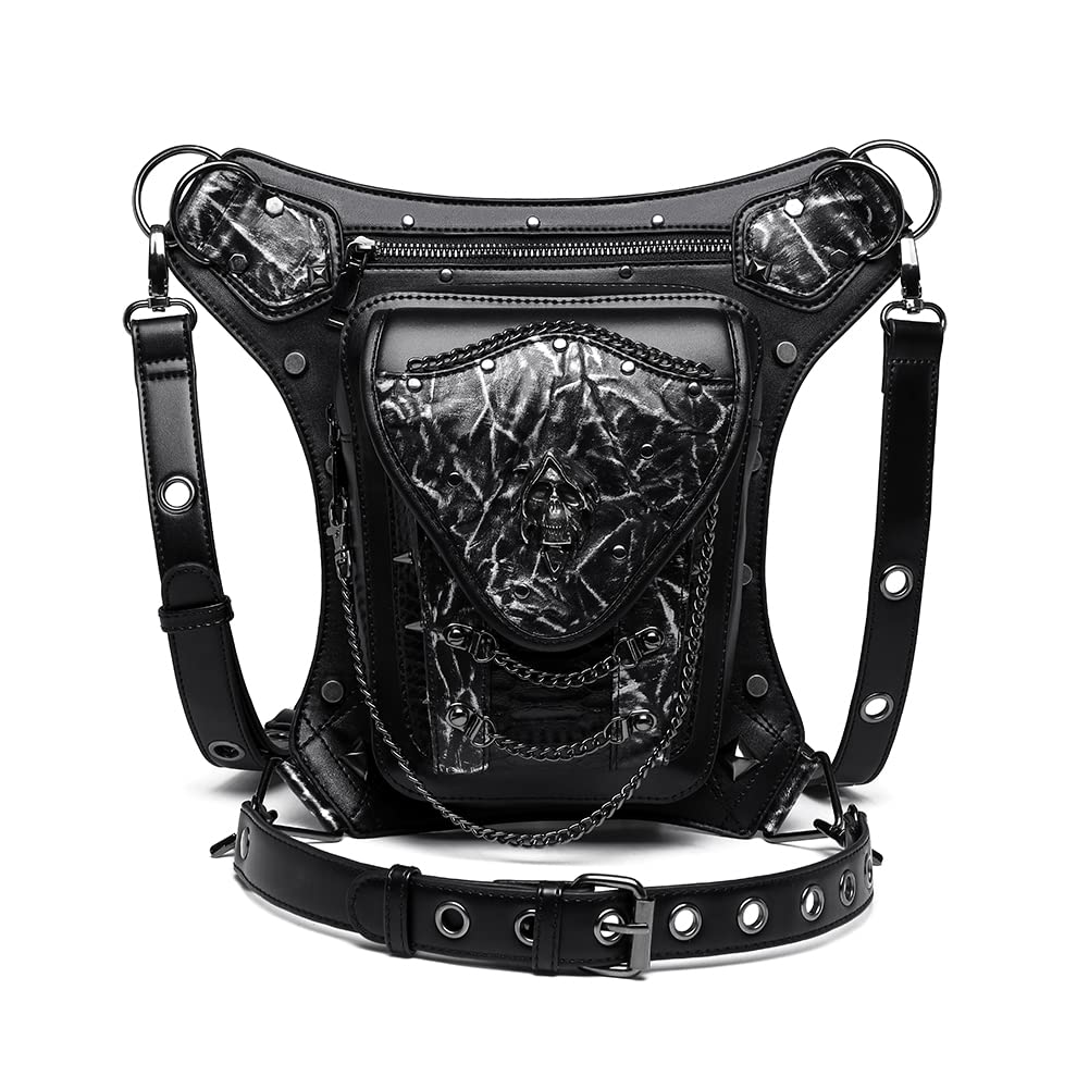 Micoklinlin PU Leather Waist Drop Leg Bag Punk Big Motorcycle Cycling Hiking Fanny Pack Waterproof Fanny Pack Crossbody Bags for Women Men Hip Thigh
