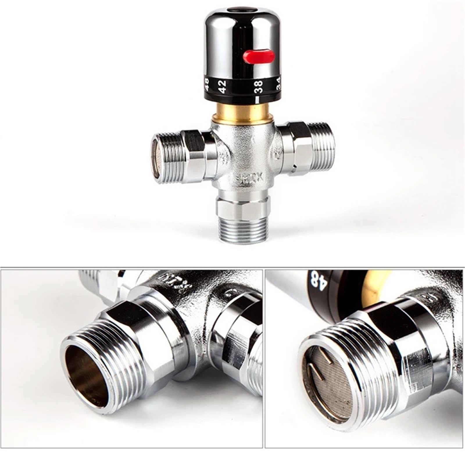 Válvula termostática de mezcla cobre macizo 3 vías for calentador agua solar 3/4 pulgada, válvula control temperatura reguladora | Valve