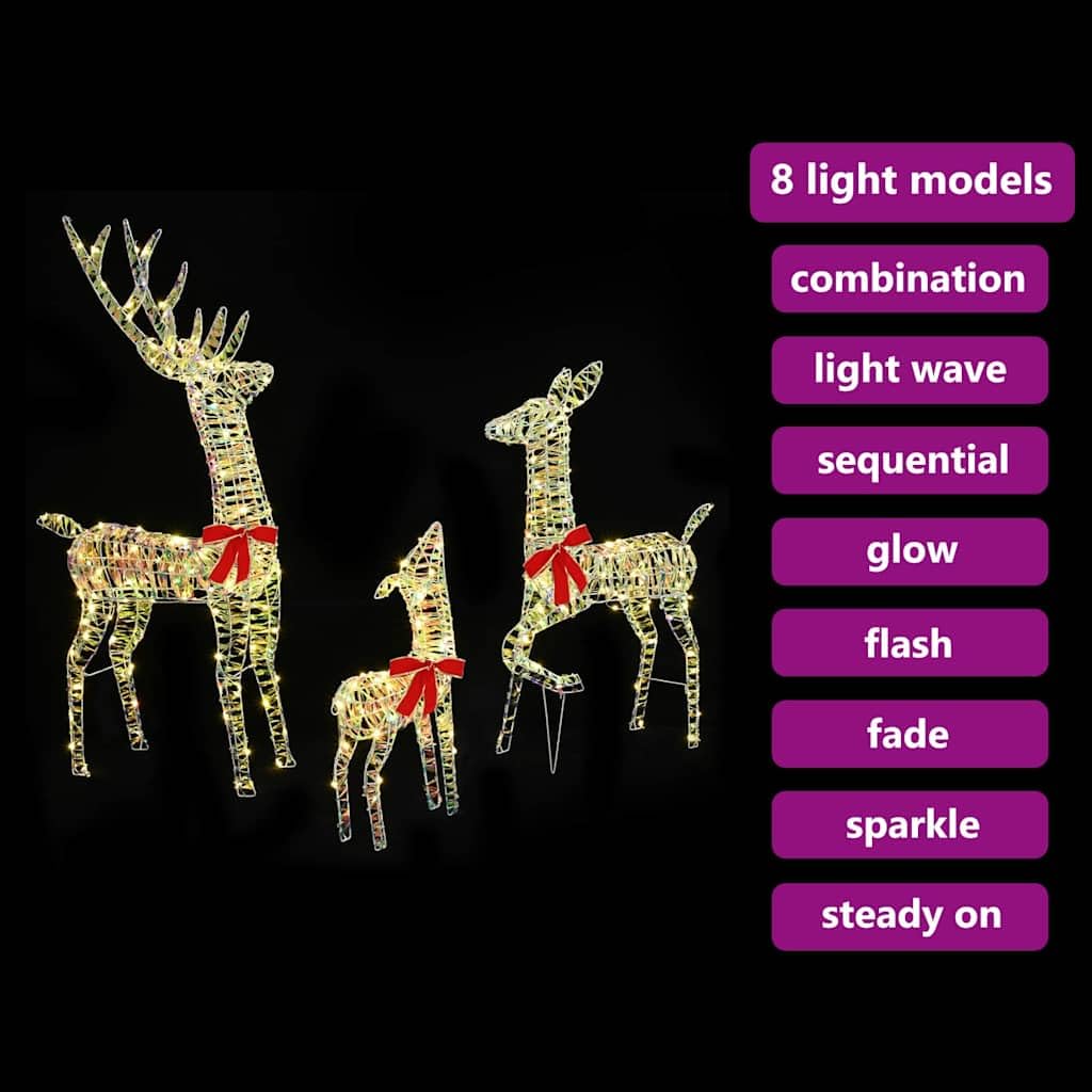 Rentierfamilie mit 300 warmweißen LEDs 3er Set 3D Figuren PET 67 x 26 x 127 cm USB Beleuchtung für Innen Deko Advent Weihnachtsstimmung