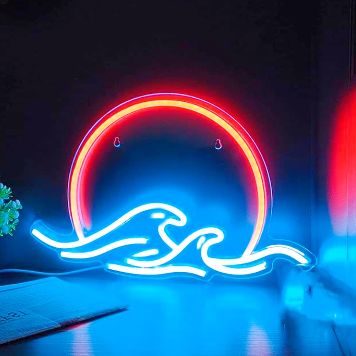 LED Neonwellen Schilder Sonnenuntergang Sonnenaufgang Neon Schild für Spielzimmer Wand Deko Anime Gaming Neon Licht Dekorative Kunstlampe für Wohnzimmer Schlafzimmer Büro Spielzimmer Bar 41 x 29 cm