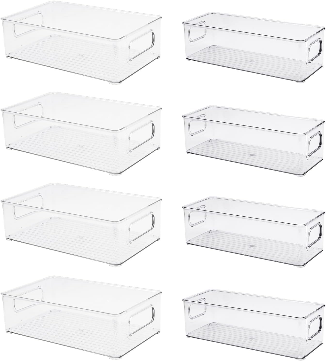Lot de 8 Boîtes de Rangement Transparentes avec Poignées – Organisateurs Réfrigérateur Empilables sans BPA – Bacs Cuisine, Frigo, Congélateur, Salle de Bain – 25x15x7,6 cm & 25x10x7,6 cm