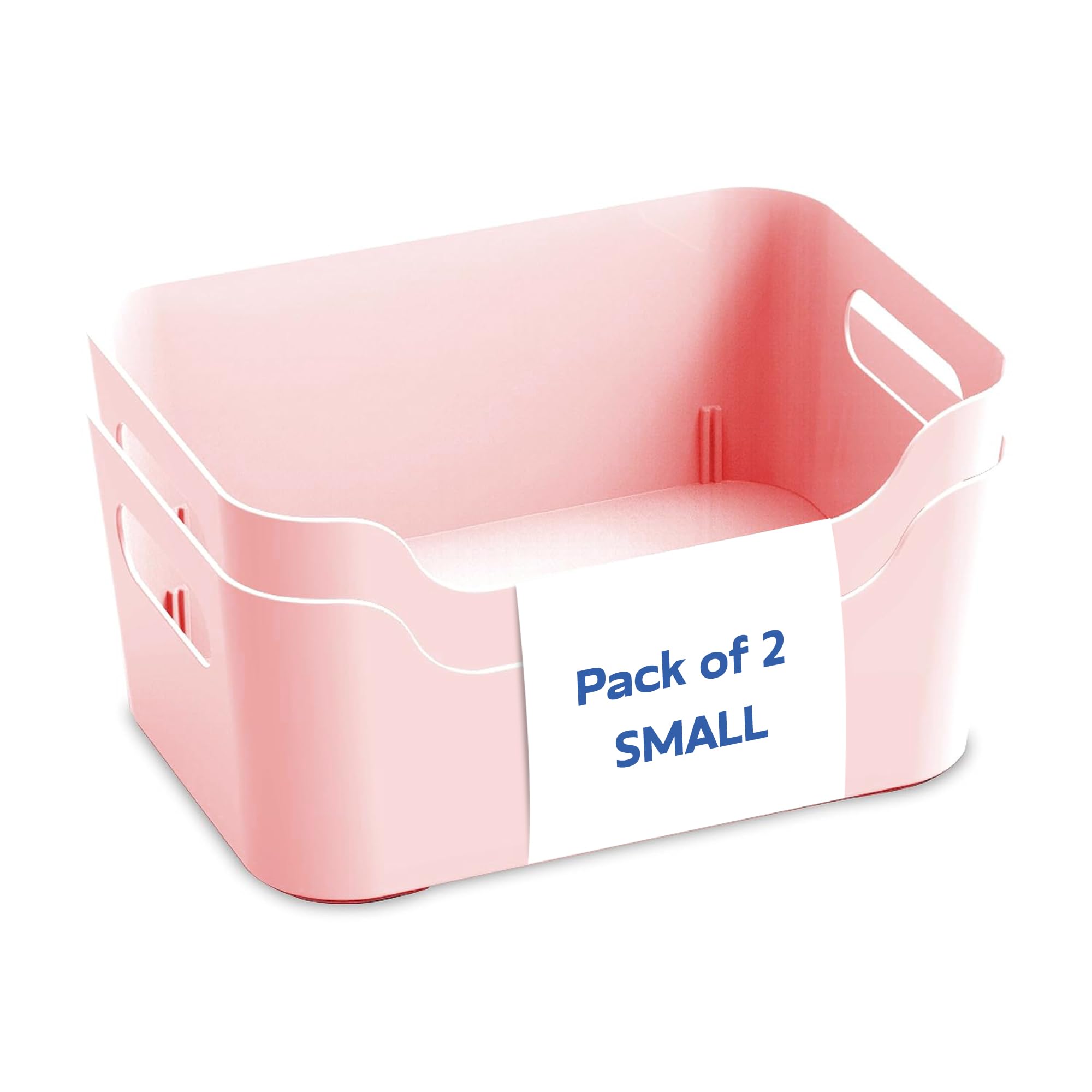 KOLORR Jolly Plastic Small Basket with Handle for Storage Box| Multipurpose Light Weight Plastic Baskets organiser for Clothes Toys Stationary Cosmetics Livingroom Bathroom | Pack of 2 - Pink