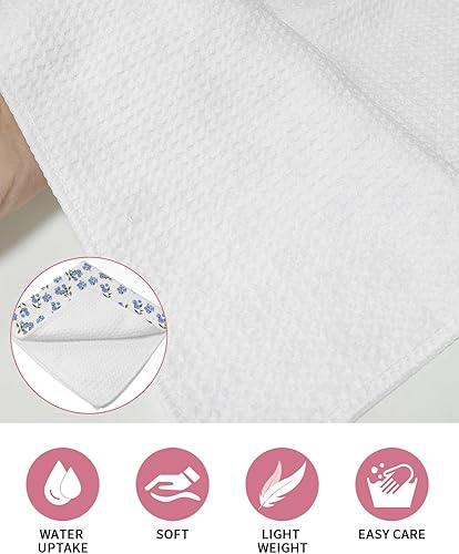 Miniatura 5 de Artwork Store Paquete de 2 toallas de cocina de algodón con tejido de gofre, flores azules, absorbentes, de secado rápido, paños de cocina para