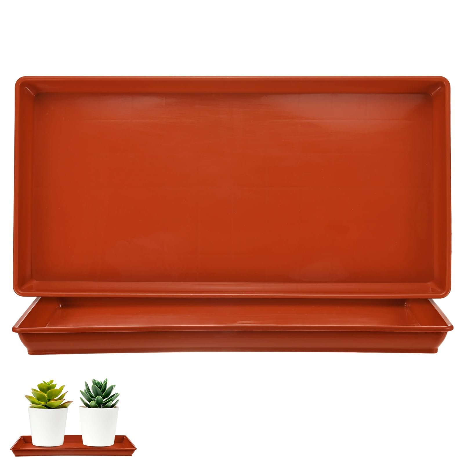 M METERXITY 2-Pack Plant Saucers 5.7 x 11.8 in ID Rectangular, Red