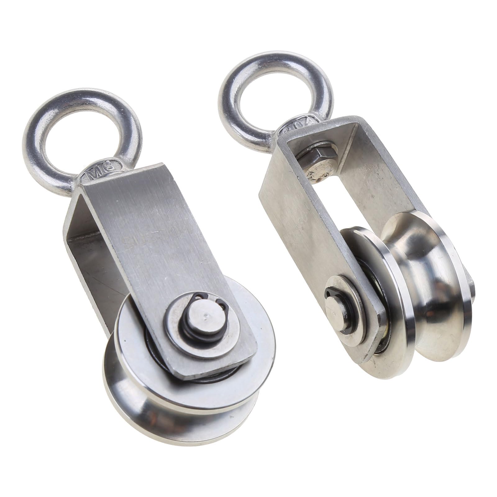 2 poleas lisas y poleas de acero 304, rodamientos de bolas, bloque de polea de rueda de tracción, fuerte capacidad de carga