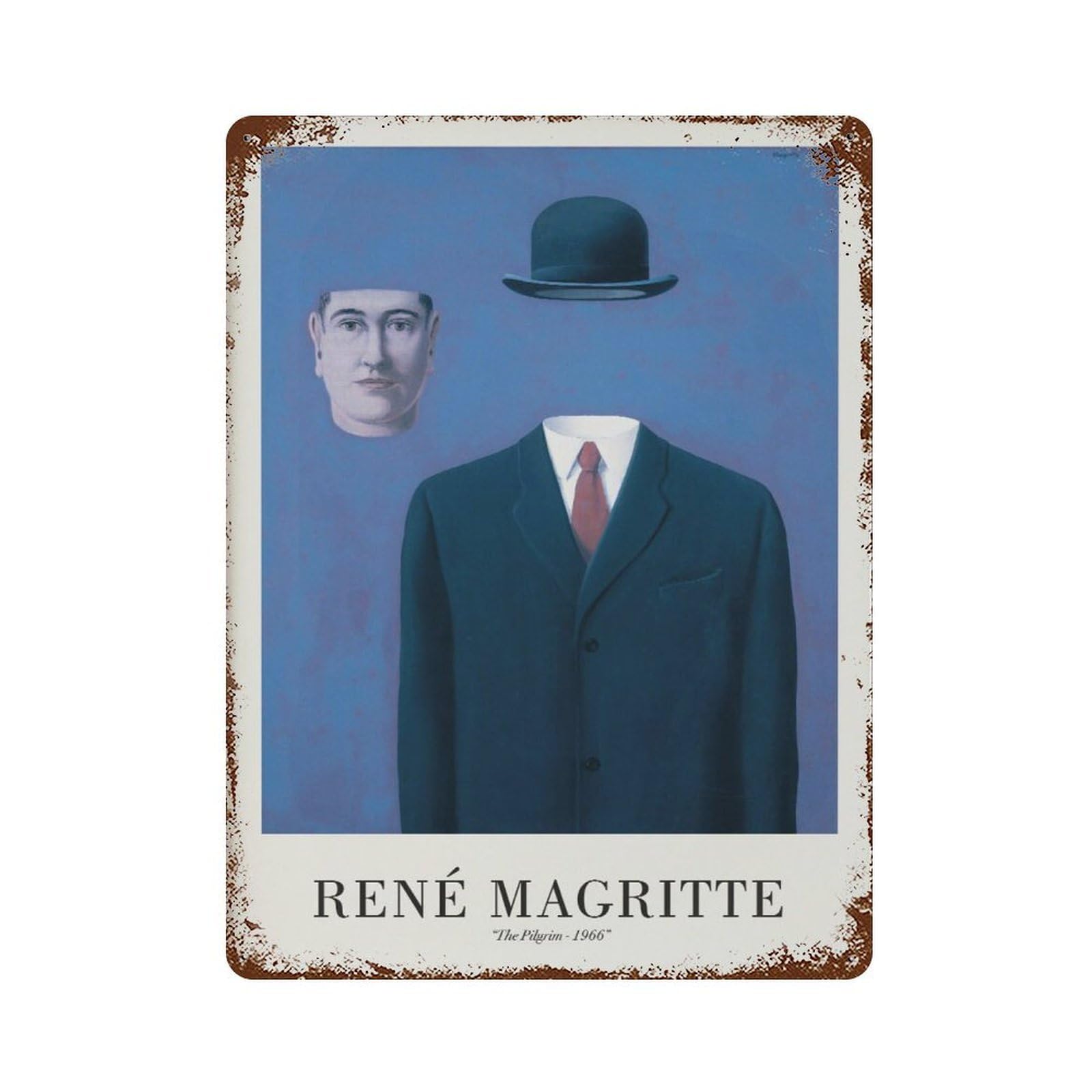 xiaoxiaoshen Rene Magritte 'the Pilgrim' Surrealist Mid-century Modern Wall Decor Art Metal Tin Poster Modern Home Decor Art Home Bar Shop Decorations Vintage Sign 40x30cm