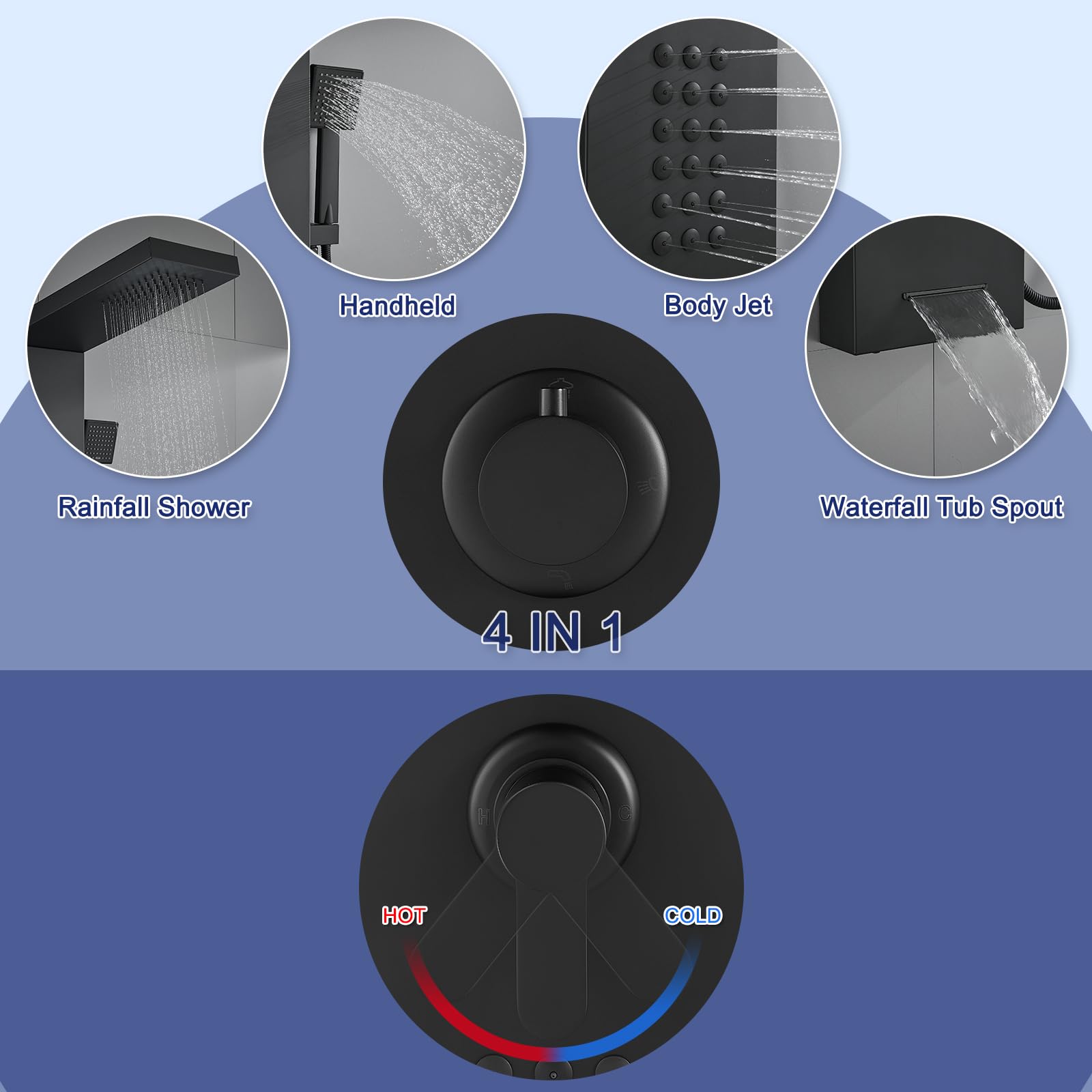 ROVATE Shower Panel: 4-in-1 Rainfall & Jets -3