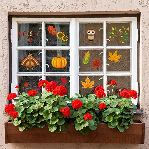 image for Outus 180 Pieces Thanksgiving Fall Autumn Leaves Acorns Window Sticker