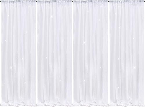 B-COOL Cortina de fondo de lentejuelas para fiesta, paquete de 4 cortinas de pared con fondo blanco brillante, decoración de graduación