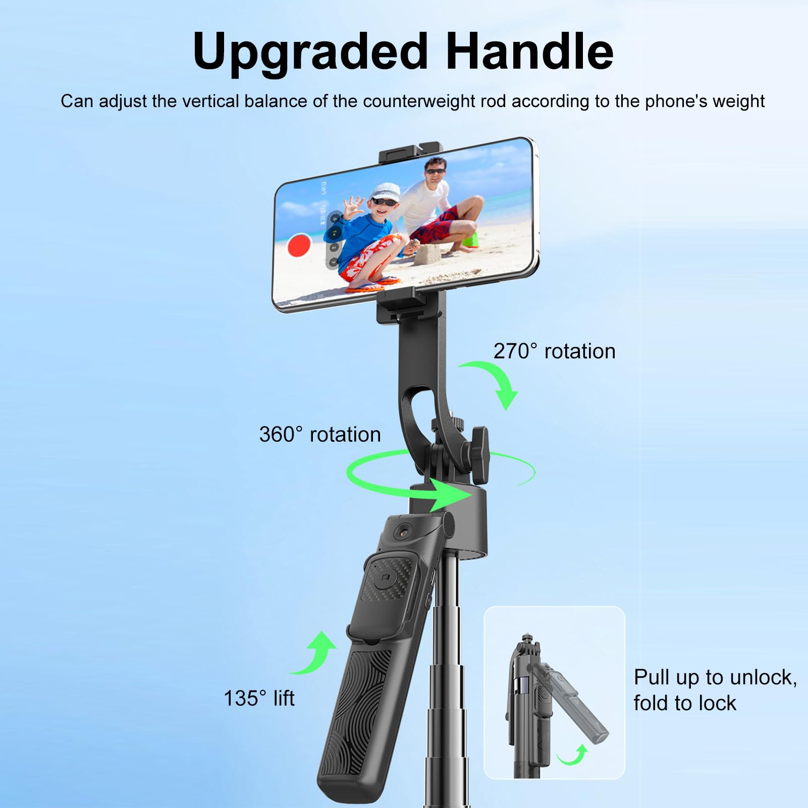 175 Cm Automatico Volto Rilevamento Treppiede con 2 Luci (Negro) | Asta Selfie con Rotazione di 360° e Telecomando, Filettatura da 1/4 Pollici per Smartphone, Action Camera