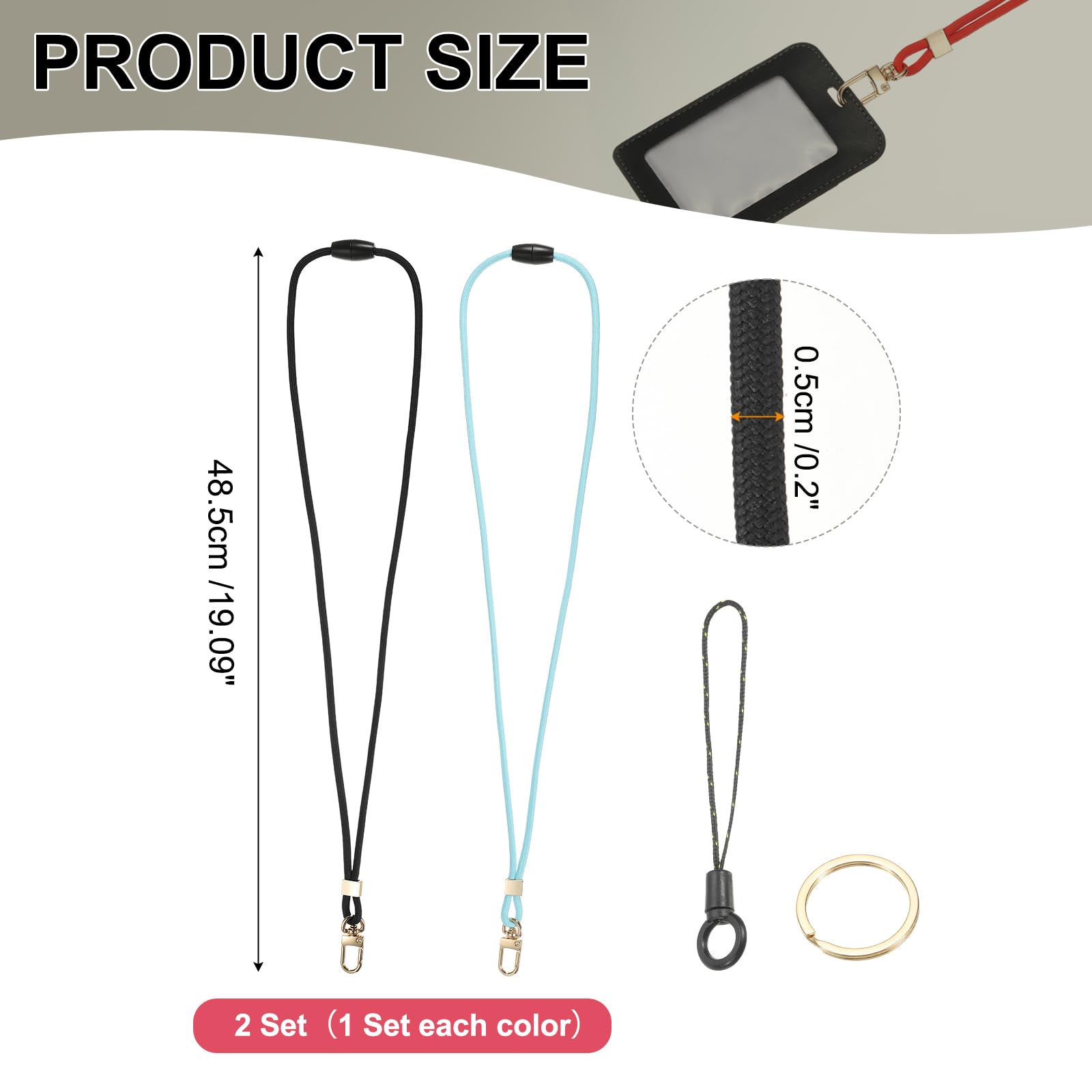PATIKIL Neck Lanyard Strap for Keys Adjustable ID Badges Holder Long Keychain Lanyard with Metal Buckle for Men Women Card Wallets Black/Blue - Image 2