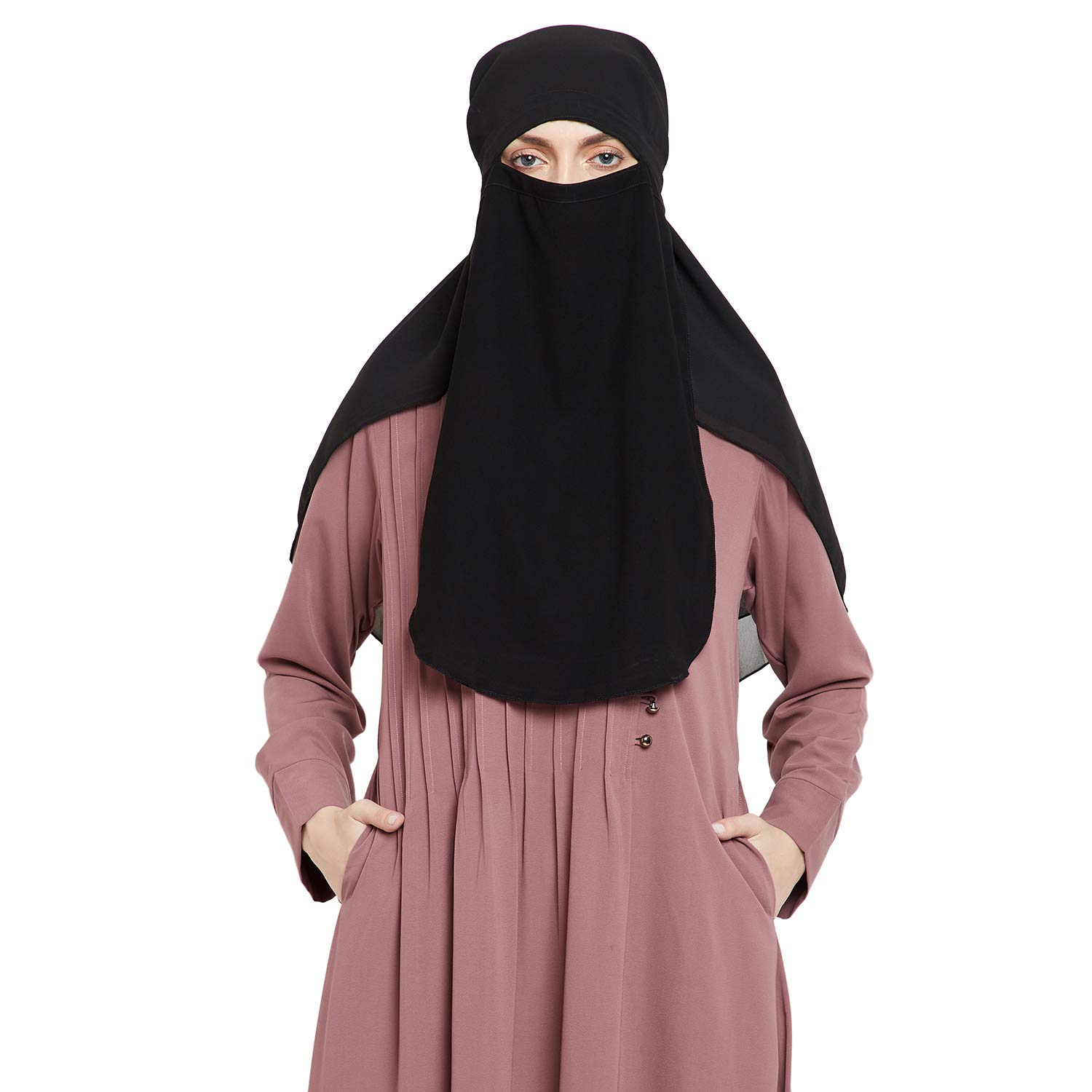 NabiaWomen Black Plain 3 Layer Nida Matte Fabric and Diamond Georgette Scarf