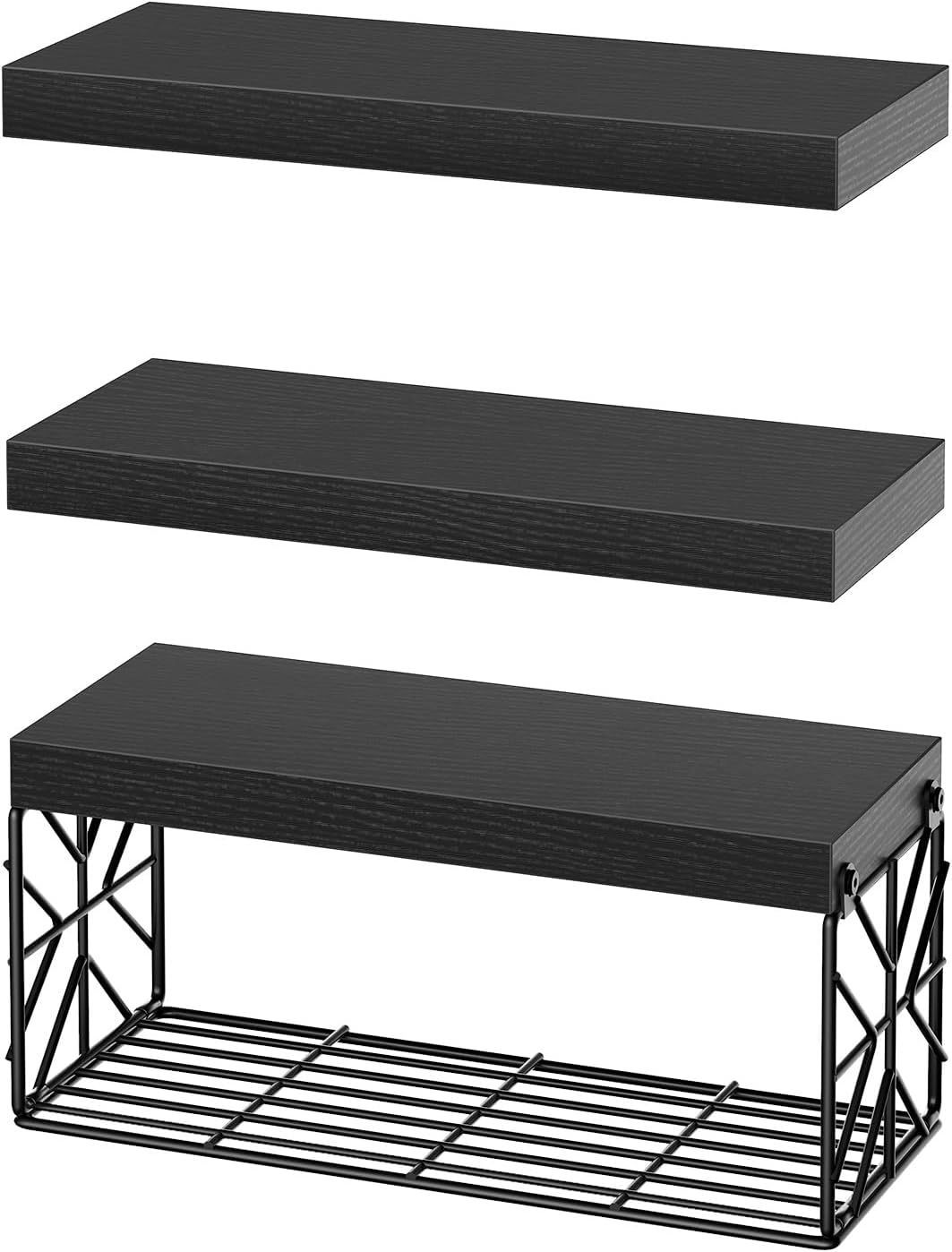 RALGEND Bathroom Shelves Over Toilet Set of 3, Floating Shelves for Wall Toilet Paper Storage, 1.5" Thick Hanging Shelf, Farmhouse Wall Decor for Bathroom, Living Room, Office, Kitchen, Black 4001BJBB