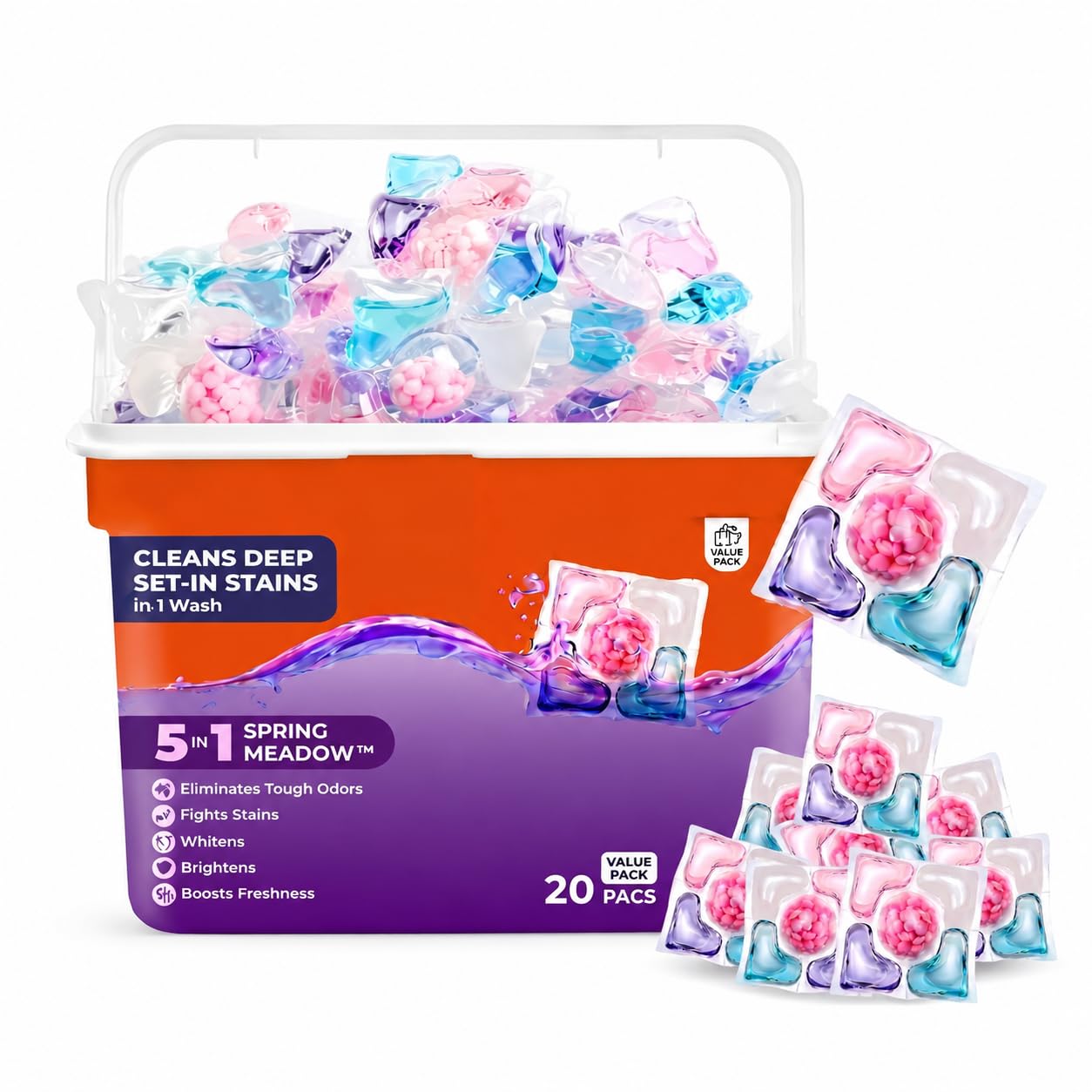 5 in 1 Dissolvable Magic Laundry Pods | Tough Stain Fighter for Top & Front Load Machines | Floral Aroma | Eco-Friendly | 1 Pod = 1 Wash for 5-7kg Loads (20)-image-39