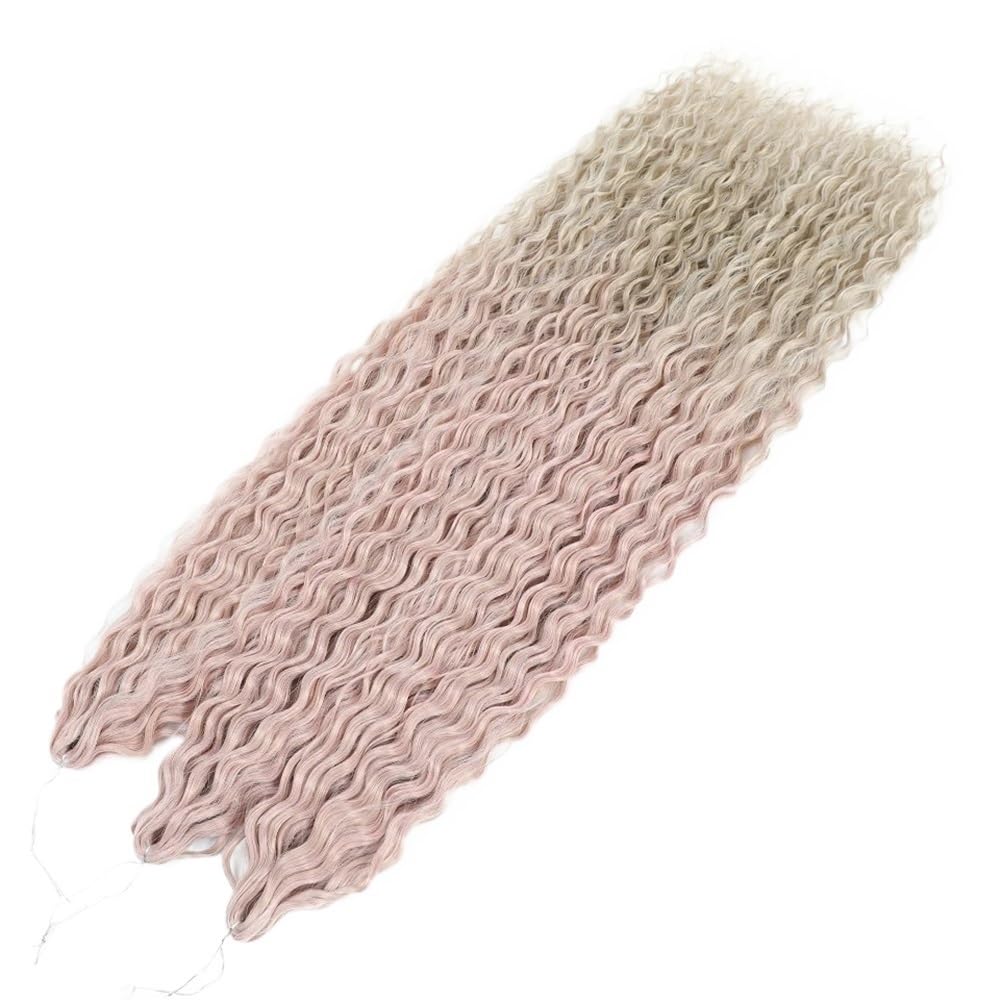 Zestaw 3 długich kręconych peruk, szydełkowe falowane włosy, dla czarnych kobiet, głębokie warkocze do warkoczyków boho (Tpink-182,22 cala-55 cm)