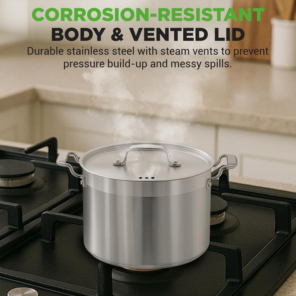 NutriChef Pentola in acciaio inox da 7,6 l, per induzione – Pentola compatta con coperchio per singole e piccole famiglie, lavabile in lavastoviglie e salvaspazio, ideale per pasta, zuppe e pasti