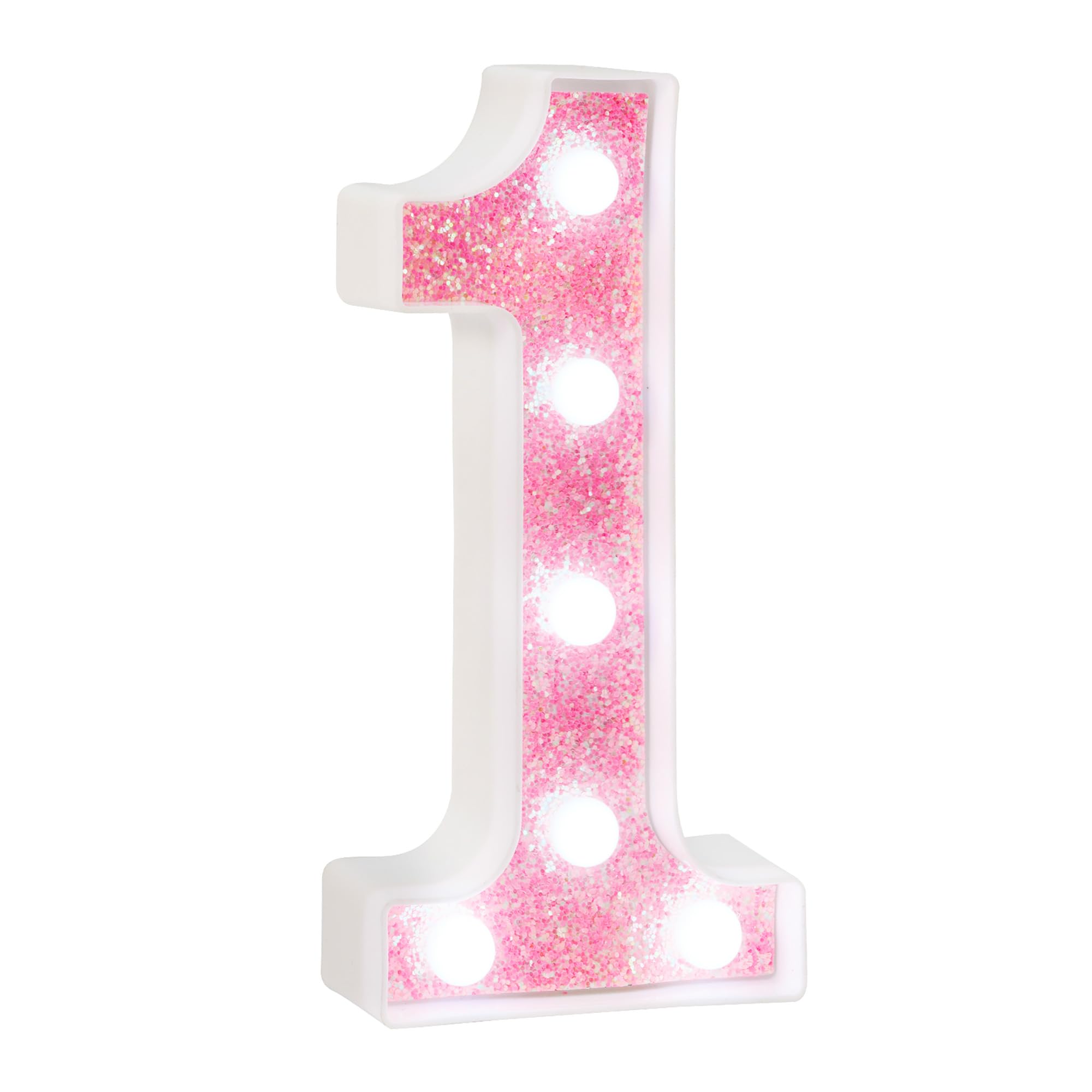 EUFONY Pink Marquee Light Up Numbers, Glitter LED Number Lights Battery Powered for Girls 1st 11th Birthday Party Table Decorations, Wall Decor for Girls Room, Pink Number 1 Sign w/Cool White Lights