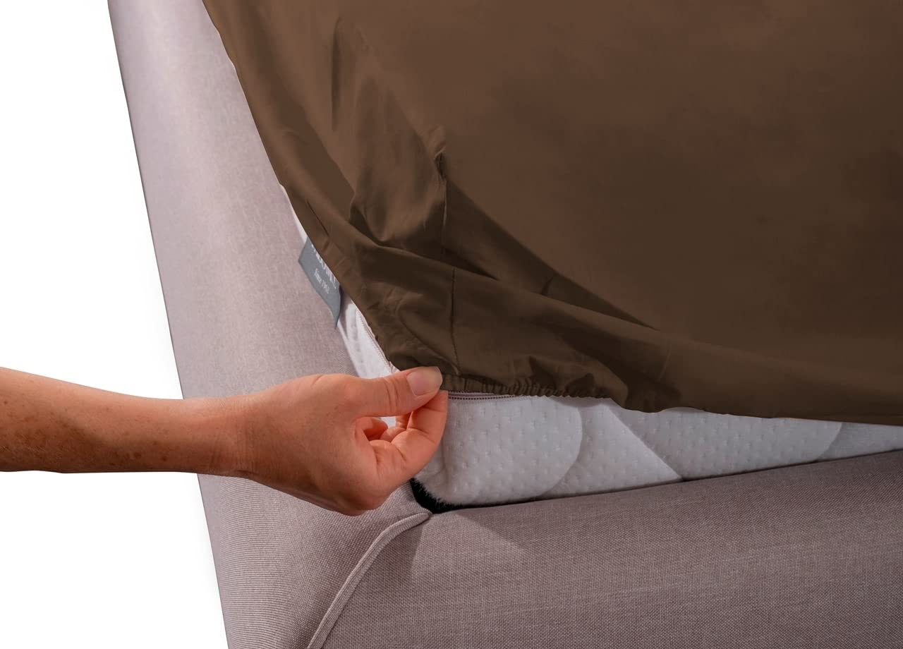 BIANCHERIAWEB Lenzuola Sotto Con Angoli In 100% Cotone In Tinta Unita Francese Marrone