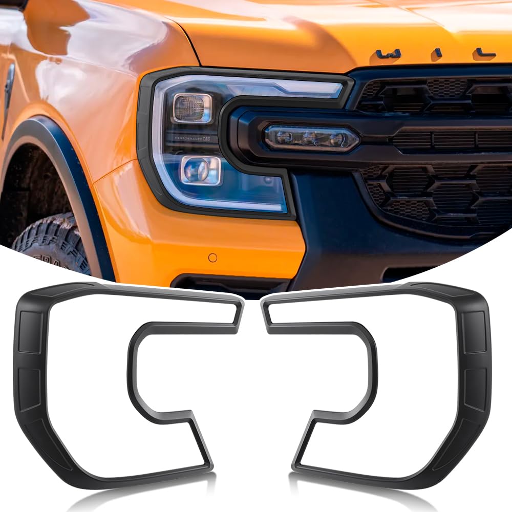Scheinwerferblenden für Ford Ranger T9 2023-2026 Wildtrak Raptor Limited Zubehör, ABS Schwarze Scheinwerfer Abdeckung Blenden, Frontlicht Rahmen Scheinwerfercover