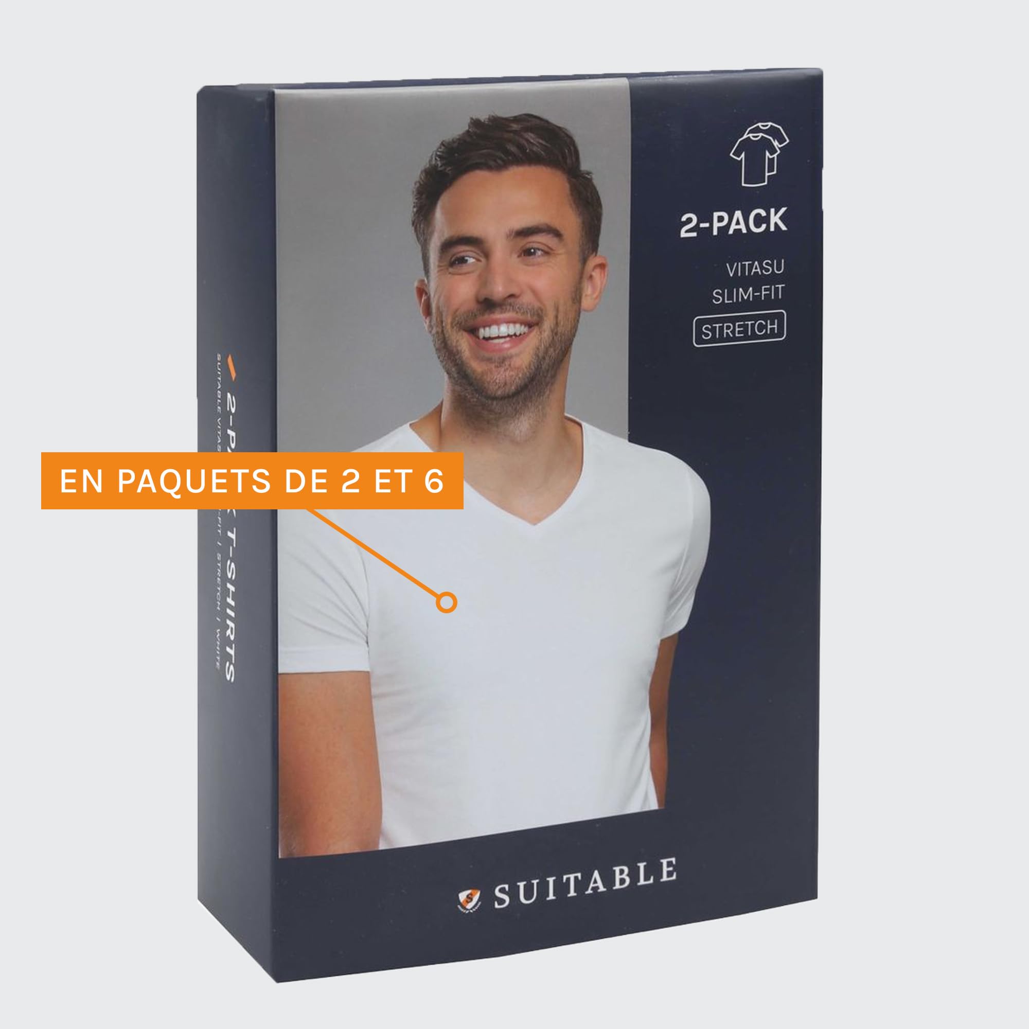 Suitable Vitasu T-Shirt Col en V Blanc 2-Pack - Hommes - Vêtements - Taille - 175-2 Vitasu Vneck