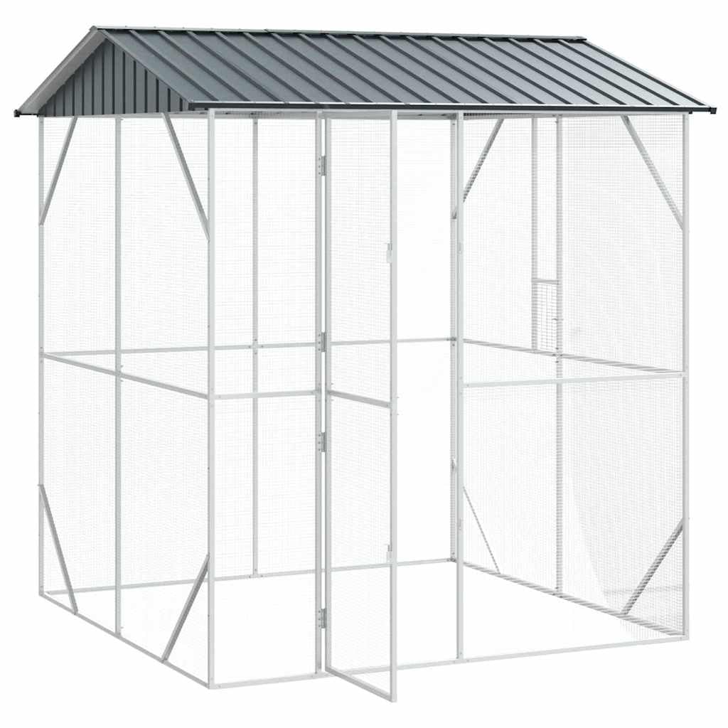 INLIFE Vogelkäfig Anthrazit 215 x 208 x 247 cm Verzinkter Stahl,Tier- & Haustierbedarf,Haustierbedarf,Vogelbedarf,Vogelkäfige & -ständer,Anthrazit,62.8 KG,3325152