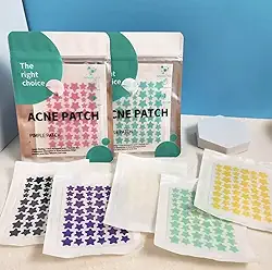 Adesivos para Acne, Patches Estrela em 6 Cores, 240 unidades, 6 cartelas, 75mm x 94mm, Hidrocolóide para Tratamento de Espinhas, ajuda a secar e clarear a pele.