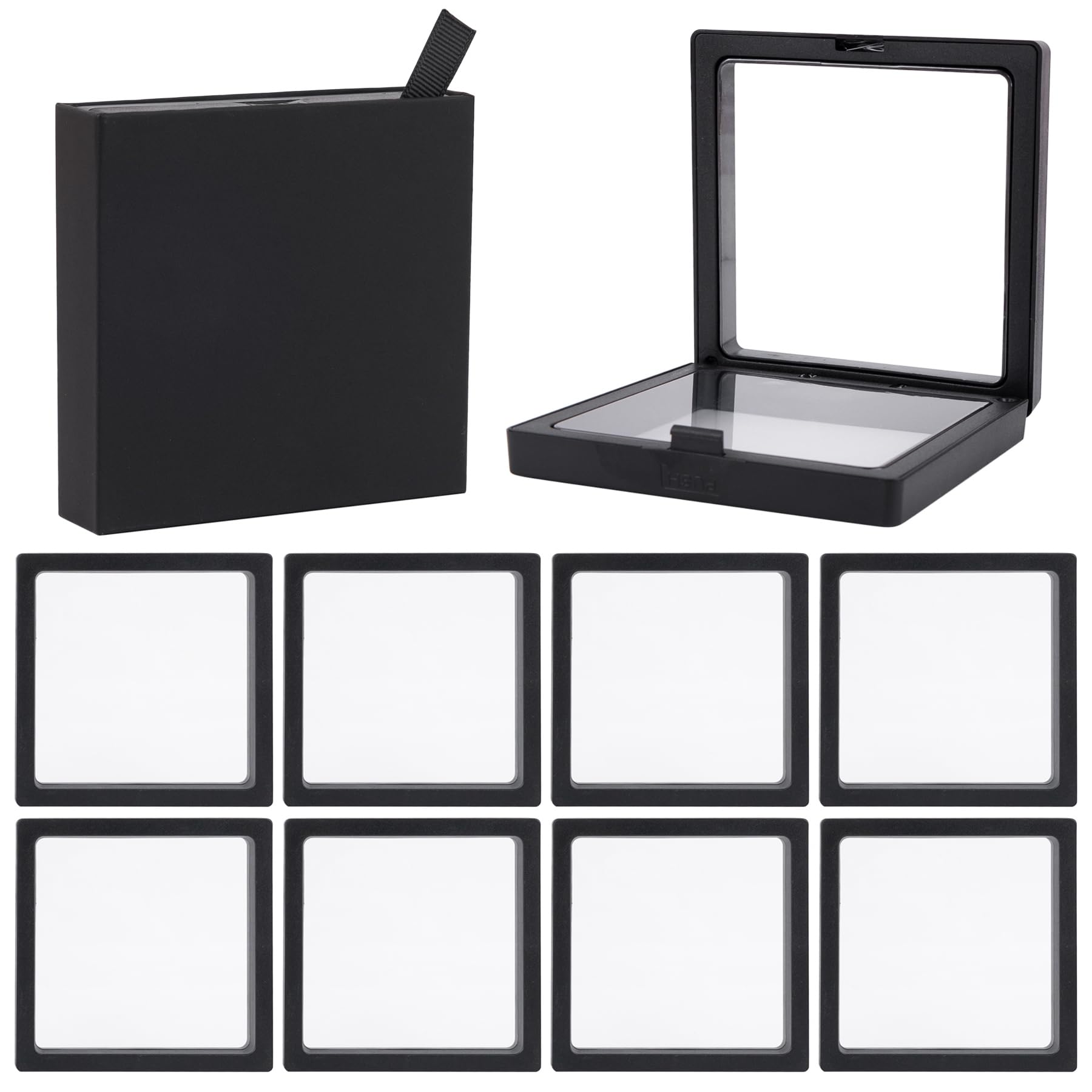 Framendino, 20 Pack Black 3D Floating Frame Display Case 3.5x3.5x0.8 Challenge Coin Holder Stands Jewelry Storage Box for AA Medallion Gems (Pull-Out Style)