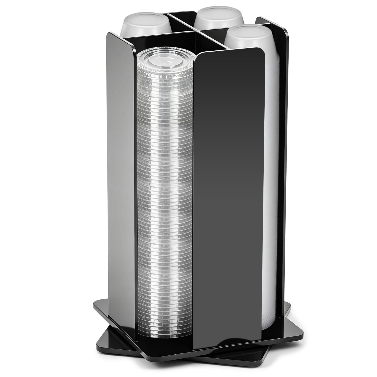 Photo 1 of Geetery Rotating Portion Cup and Lid Organizer with 4 Compartments Acrylic Portion Cup Dispenser Holder Carousel Storage for Food Truck Accessories Countertop Coffee Station Restaurant Beverage