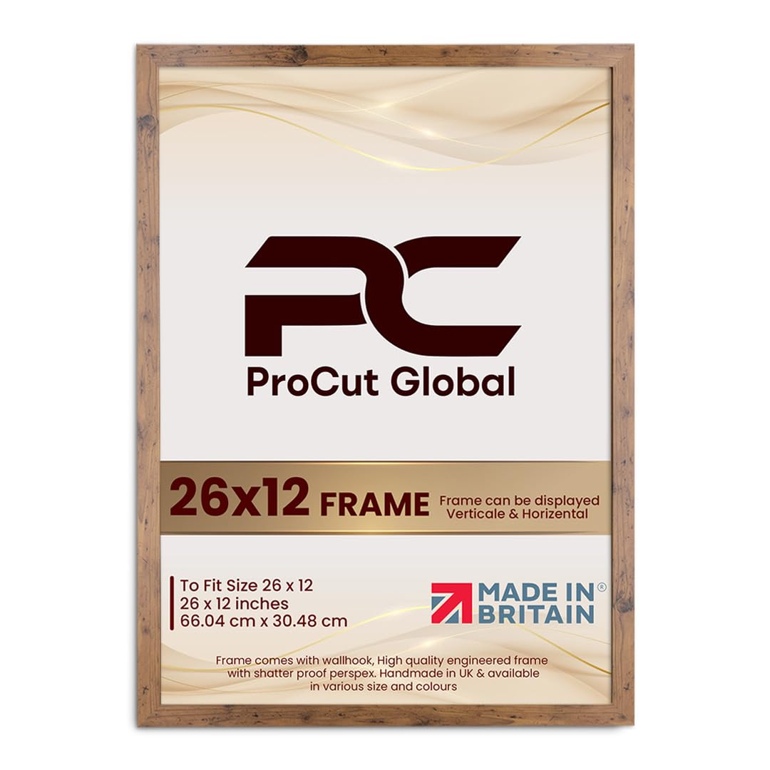Procut Global 26X12 Rustic Oak Picture Frames - Modern Wooden Photo Frame with Shatterproof Perspex for Wall or Tabletop - Perfect for Posters, Certificates, Prints - Sizes & Colors Available