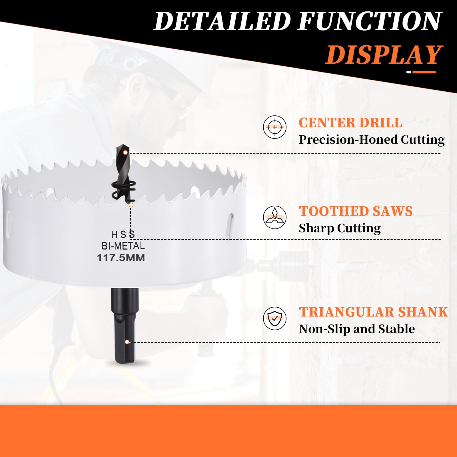 METALLIXITY Bi-Metal Hole Saw 4-5/8", M42 HSS Circular Head 117.5mm Hole Cutter with 2 Pilot Drill Bits - Image 3