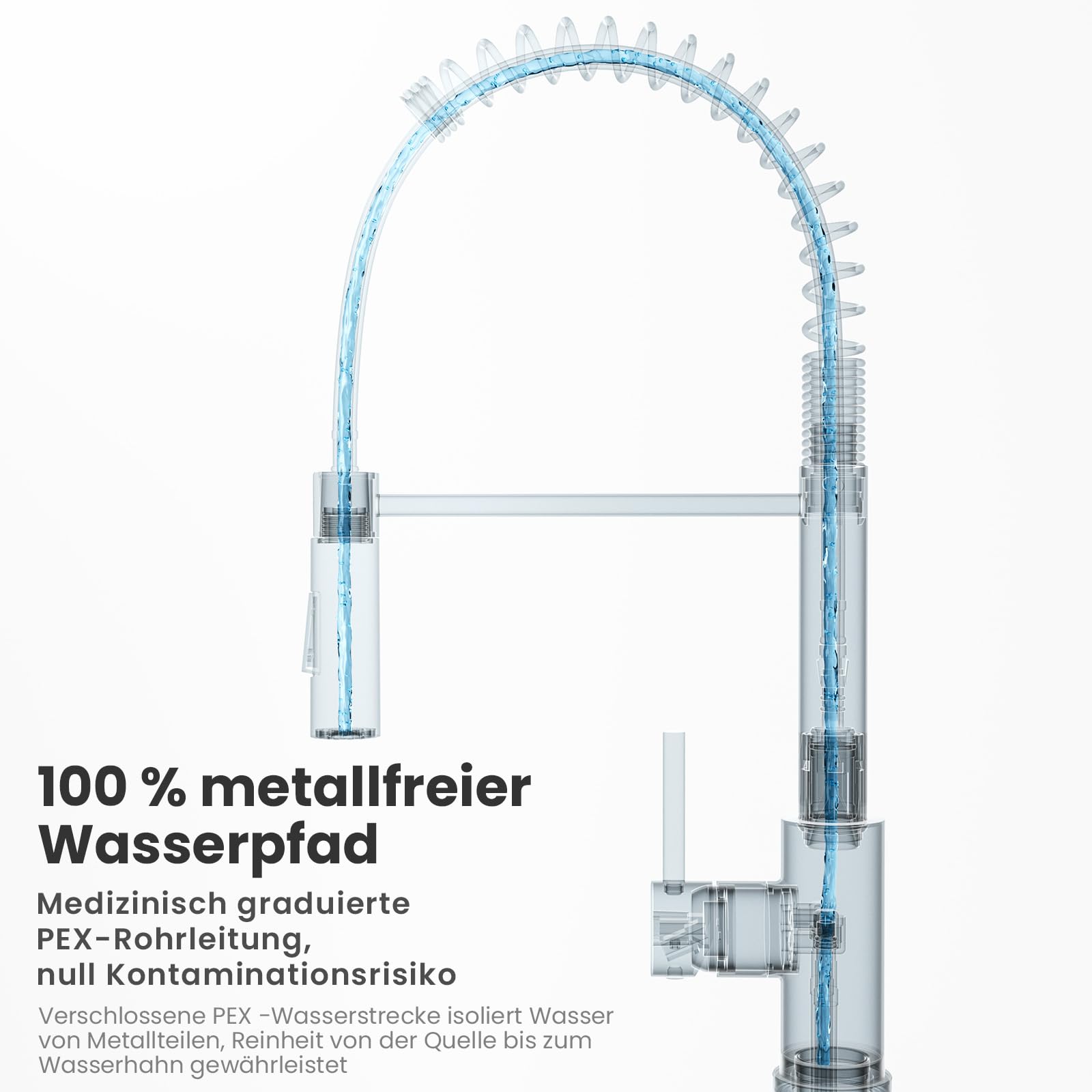 CECIPA Wasserhahn Küche, Hochdruck Küchenarmatur Mit Herunterziehbare Brause, Mischbatterie Küche Zwei Sprühfunktionen, Hoher Bogen Spültischarmatur 360° Drehung, Edelstahl Gebürstet | 360° Drehung, Armatur Küche mit Zwei Wasserstrahlarten, Einhebel,Heiße
