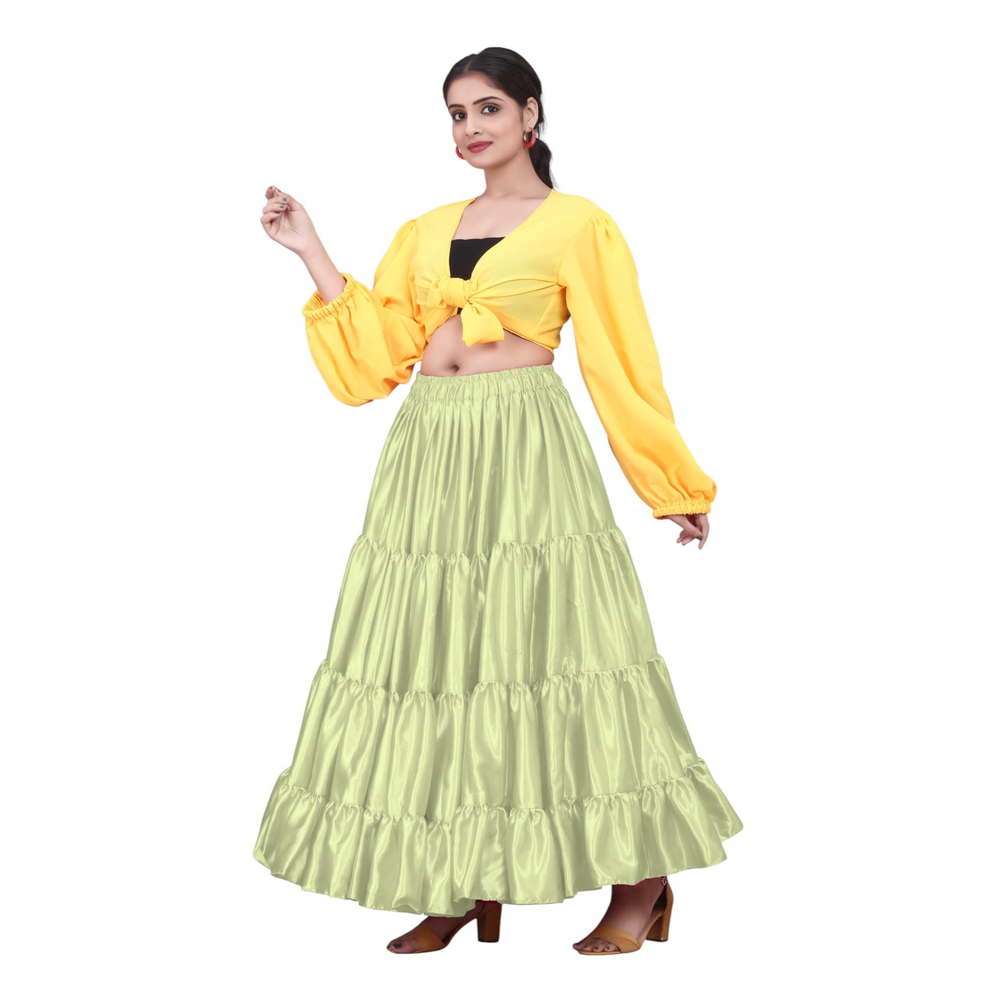 Falda de satén para danza del vientre, 25 yardas, 4 niveles, con cintura elástica, S4