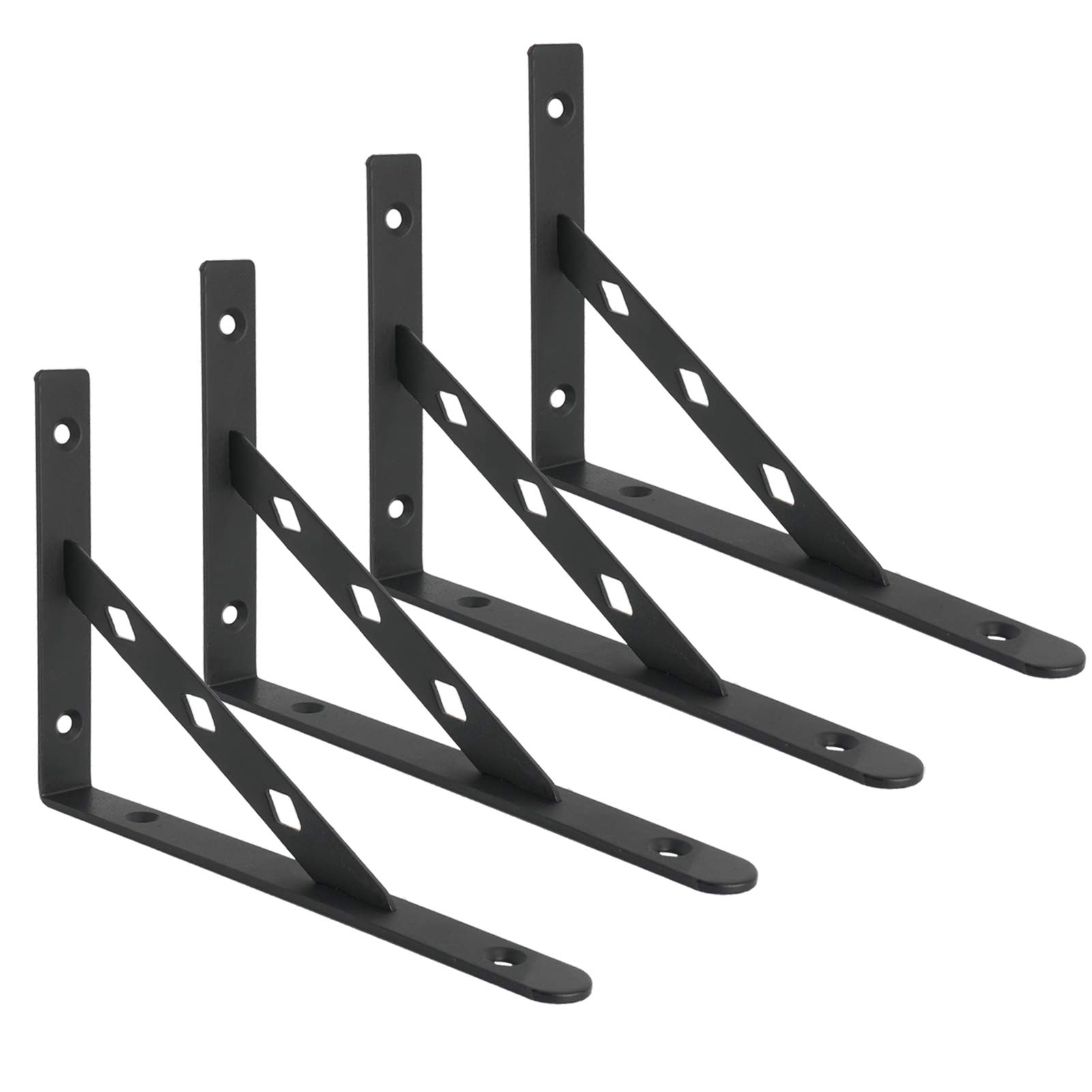 Ouvin 8 Inch Decorative Shelf Brackets Pack of 4, Floating Shelf Brackets Iron Metal Triangle Shelving Shelf Supports, Wall ed Right Angle Corner Brackets (12") Black